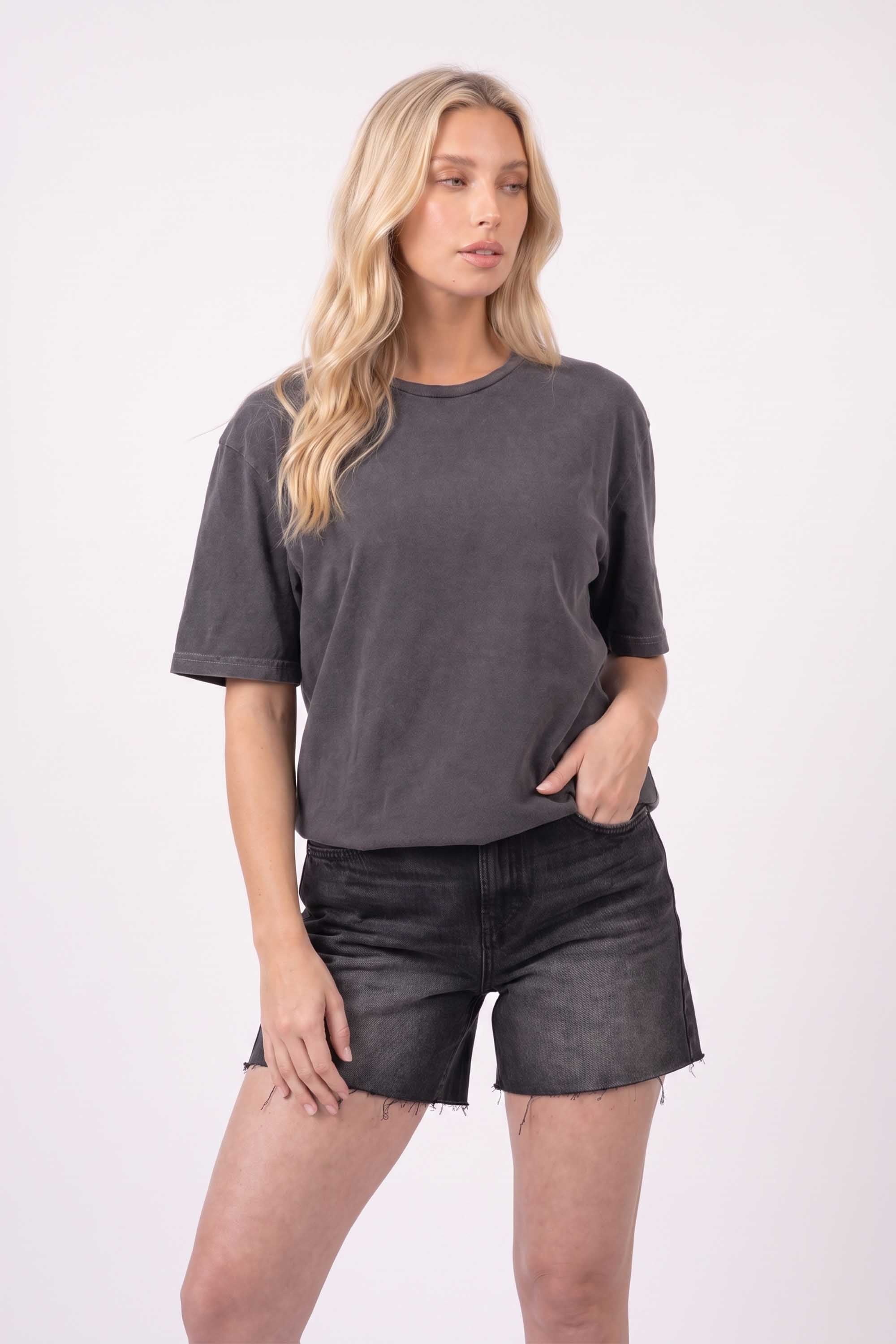 Acid Washed Regular Fit Plain T-Shirt