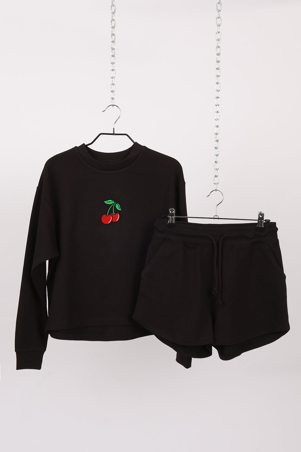 Cherry Embroidered Sweatshirt & Shorts Set (Pack Of 6 Sets)