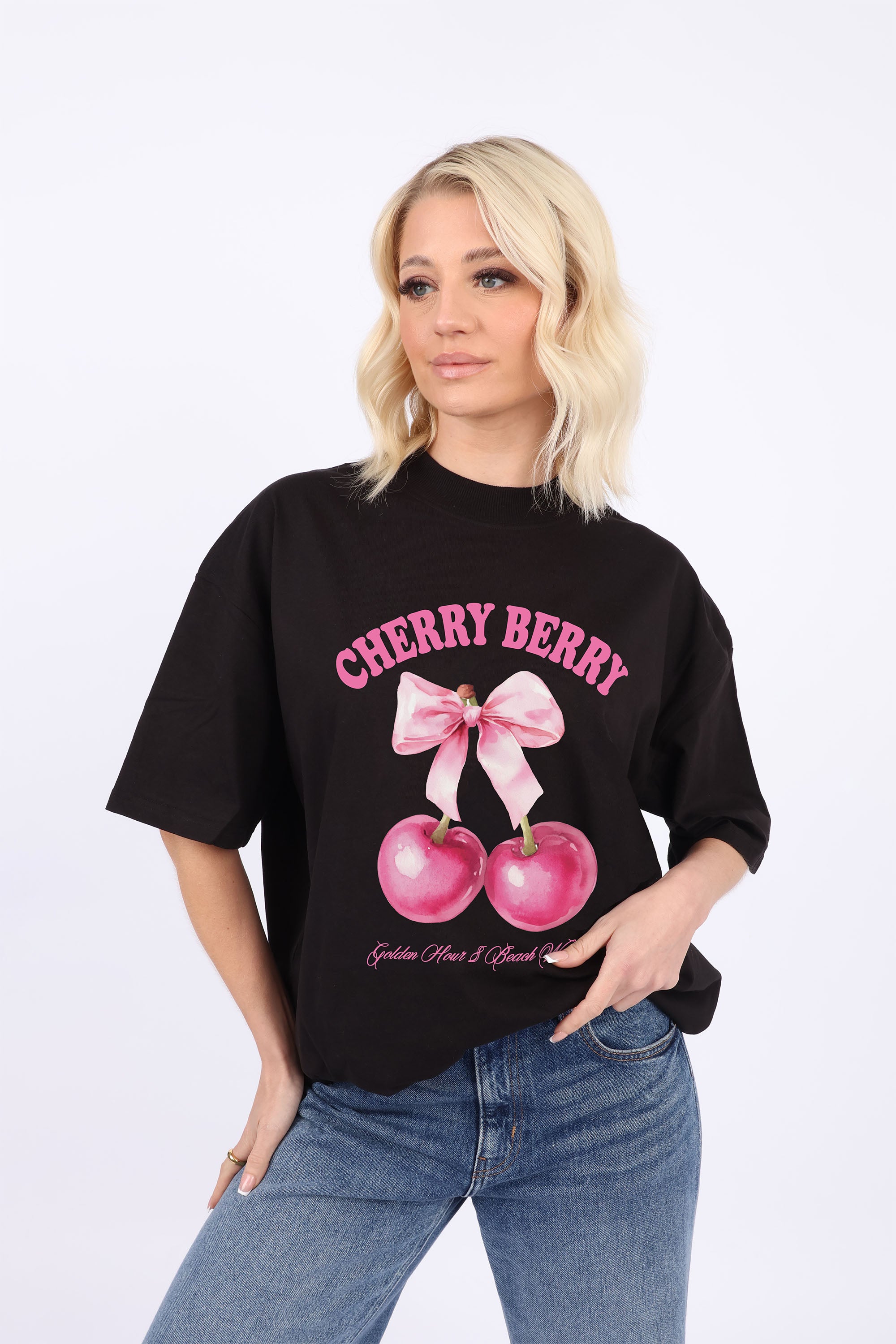 220GSM Oversized T-Shirt In Cherry Berry Print (Custom Pack)