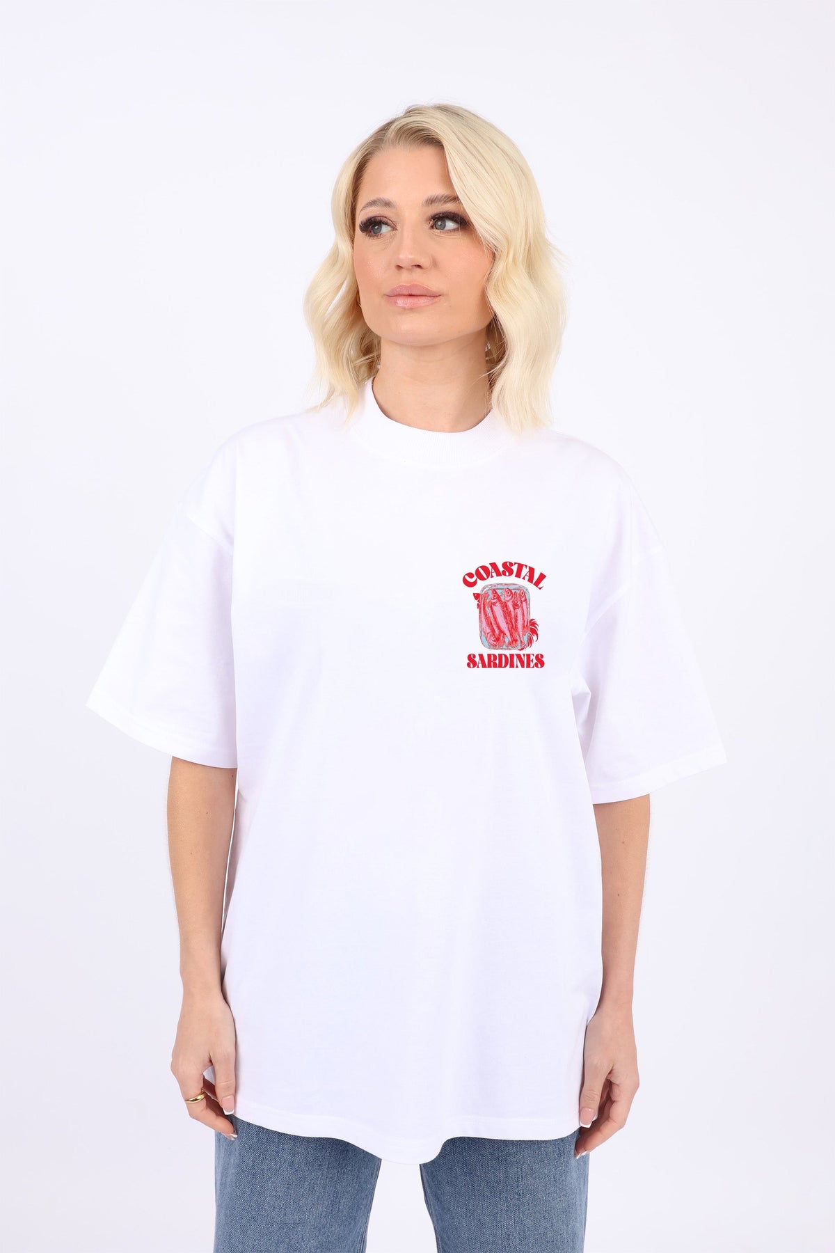 220GSM Oversized T-Shirt In Coastal Sardines Seafood Print