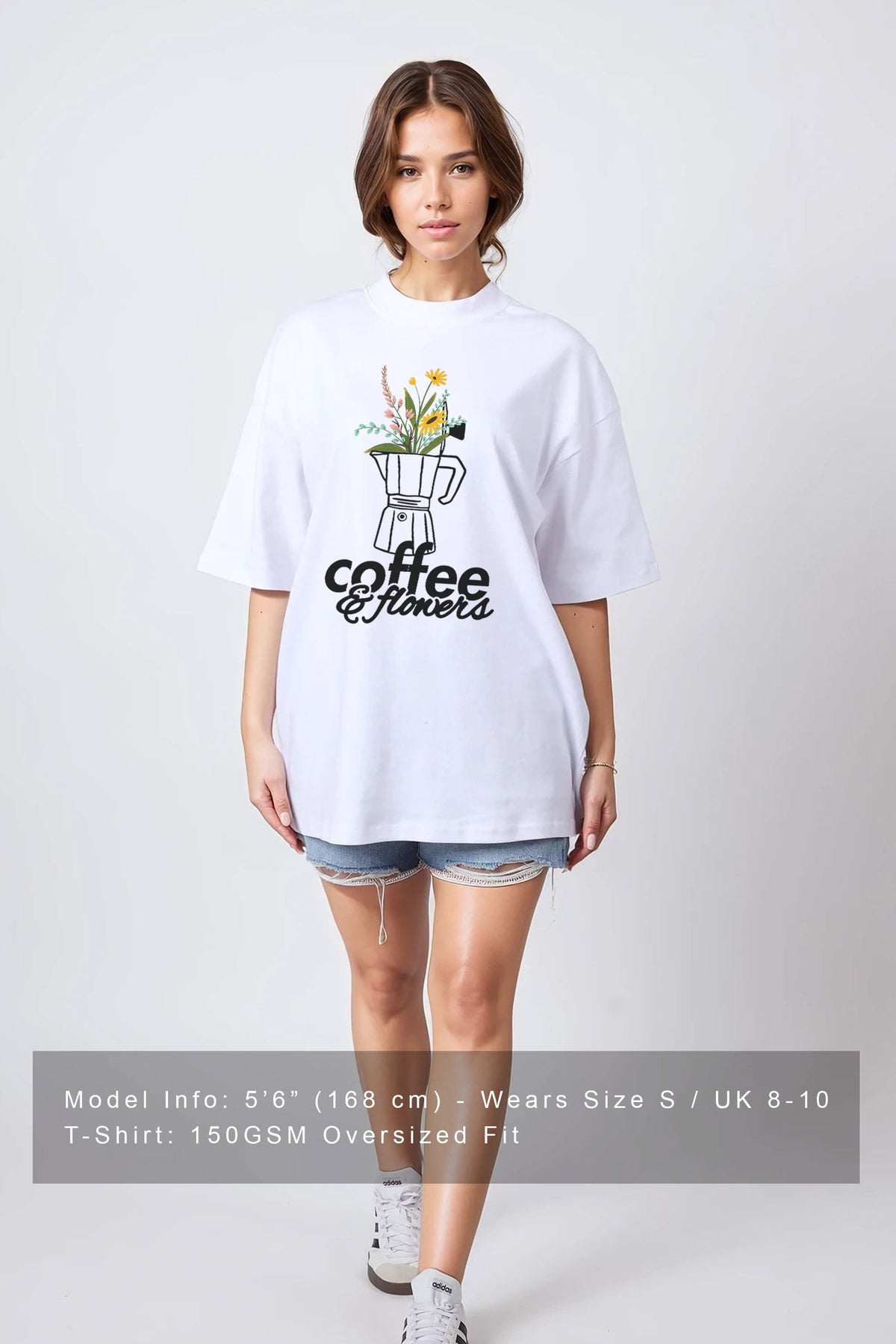 150GSM Oversized T-Shirt in Coffee and Flowers Print