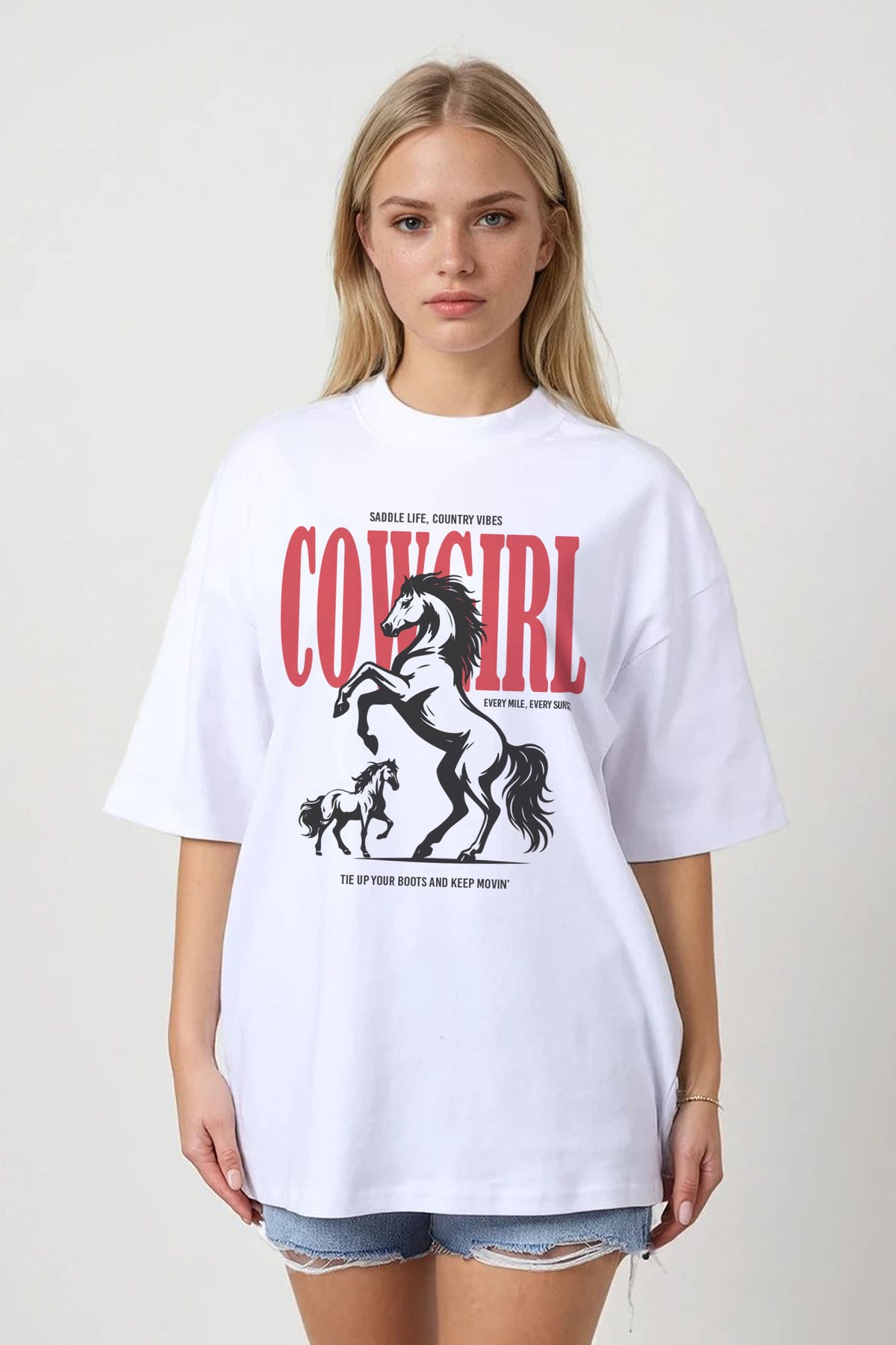 150GSM Oversized T-Shirt in Cowgirl Horse Print