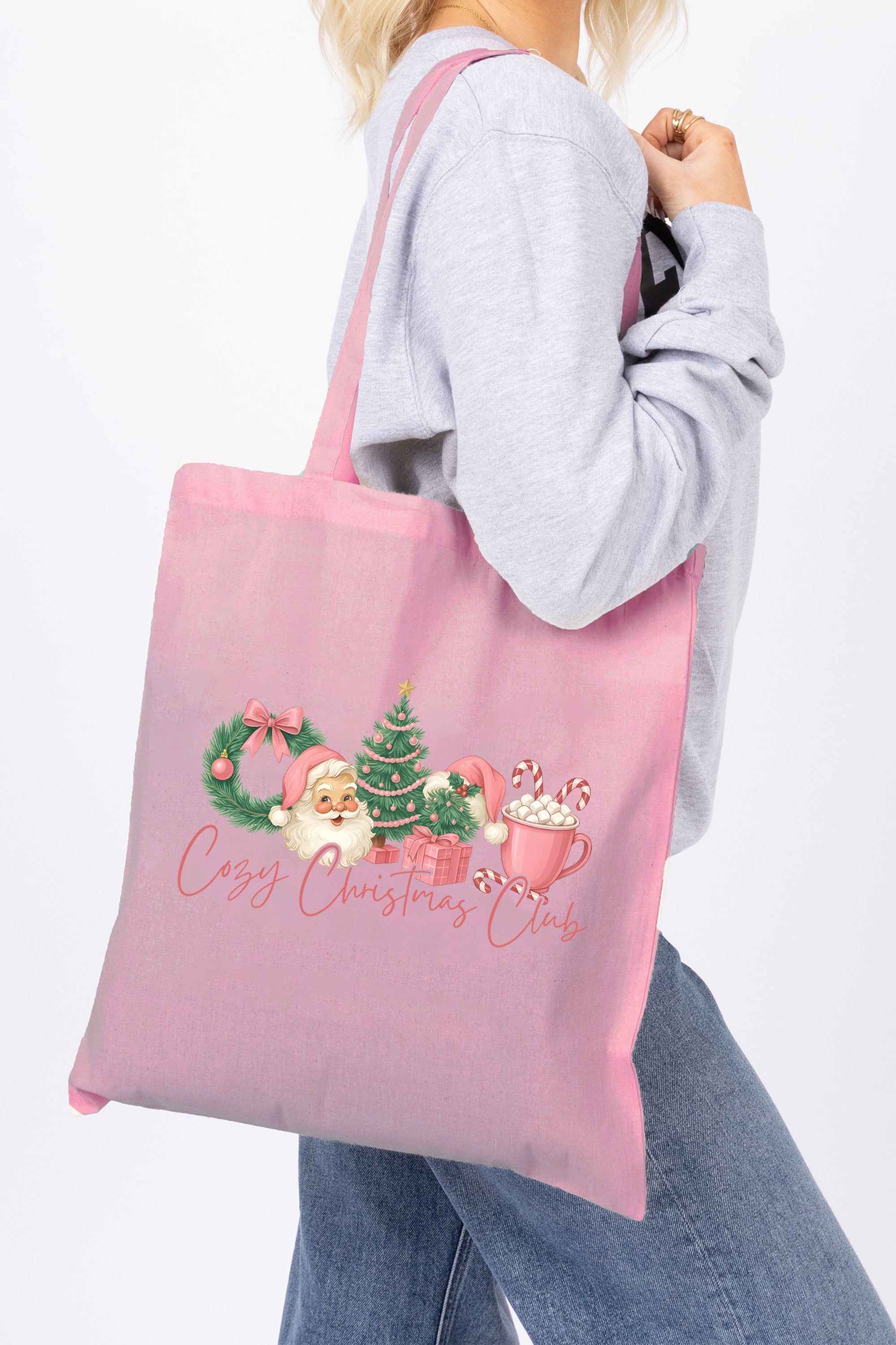 Cozy Christmas Club Printed Cotton Tote Bag