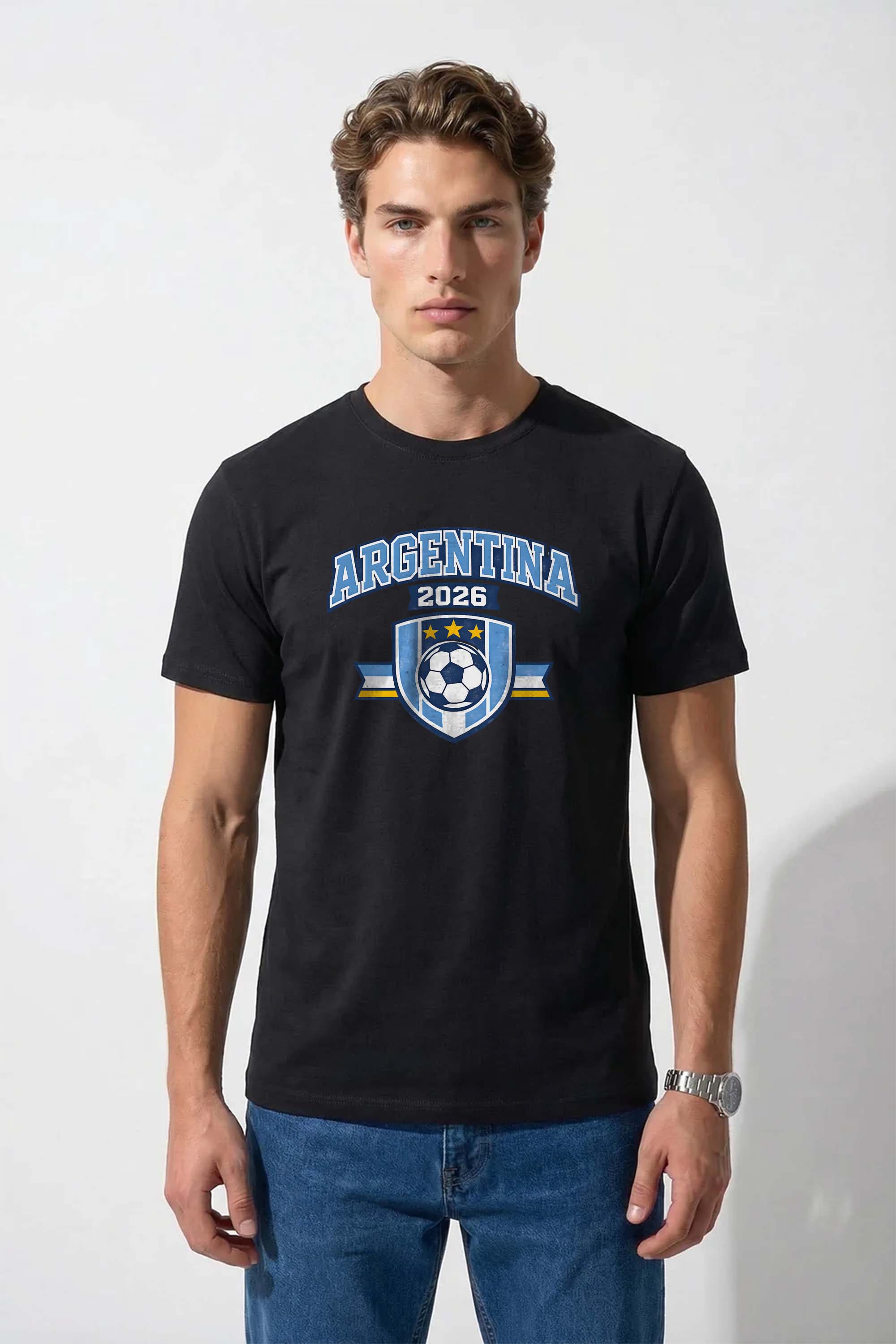 220GSM Regular Fit Argentina Football Printed T-Shirt