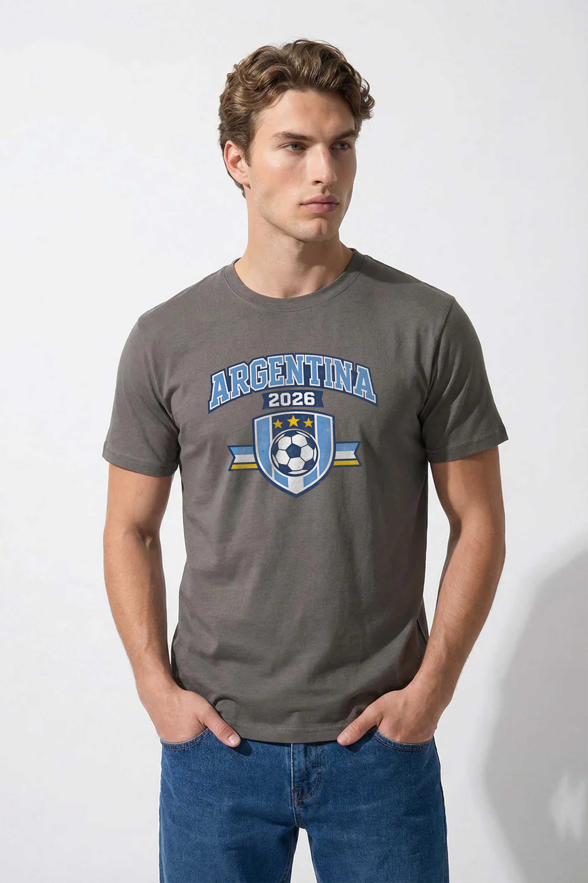 220GSM Regular Fit Argentina Football Printed T-Shirt