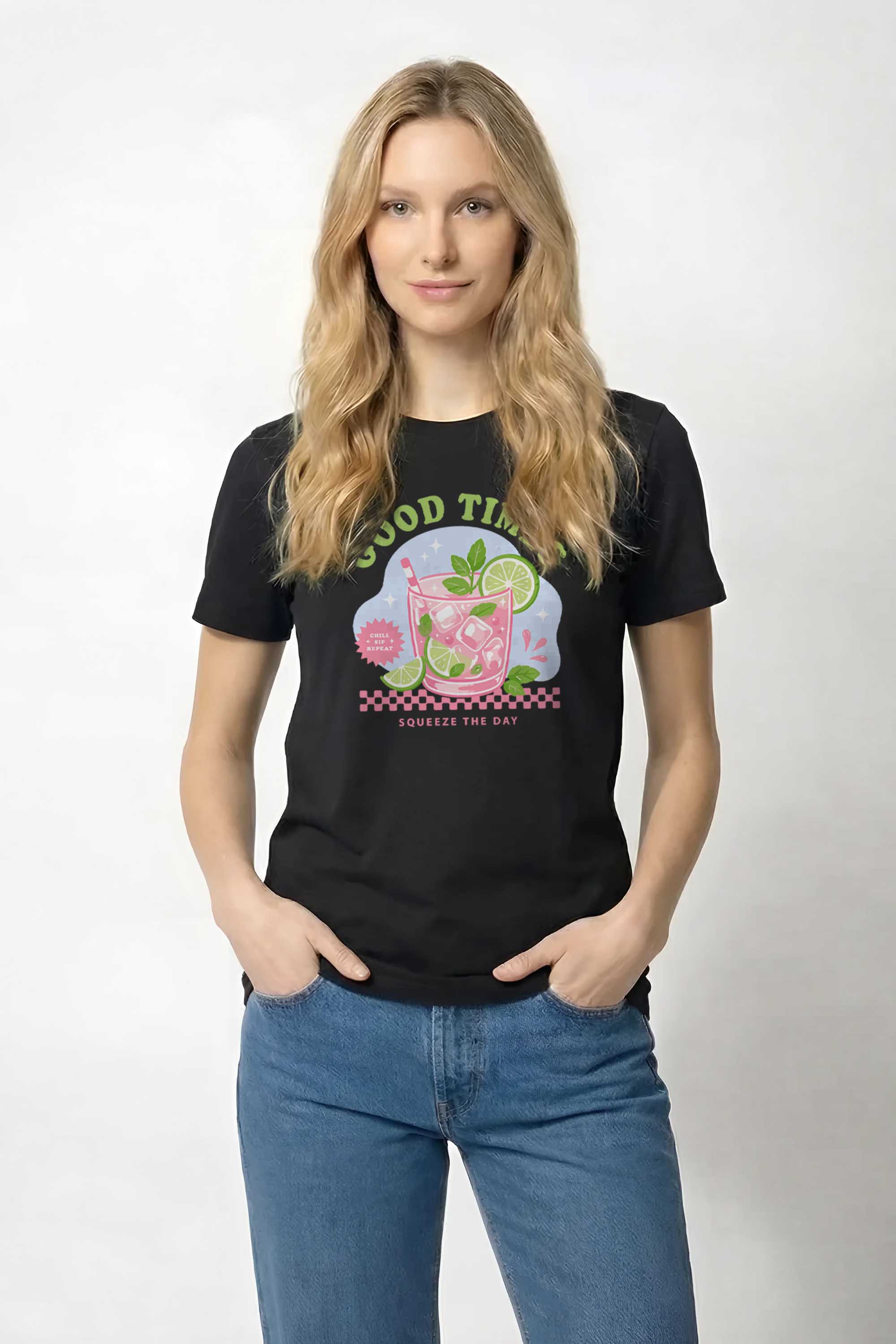 220GSM Regular Fit Good Times Summer Drink Printed T-shirt