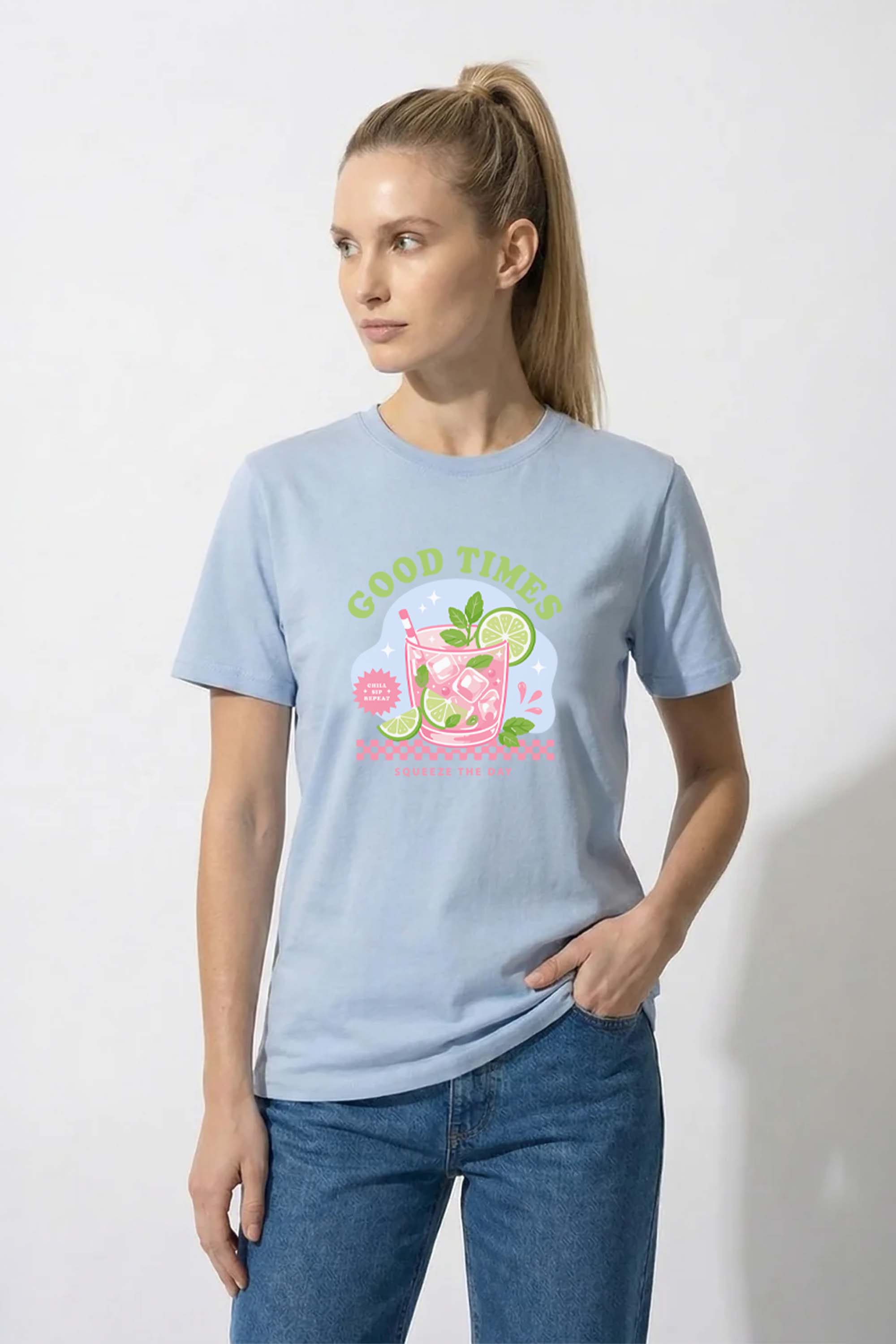 220GSM Regular Fit Good Times Summer Drink Printed T-shirt