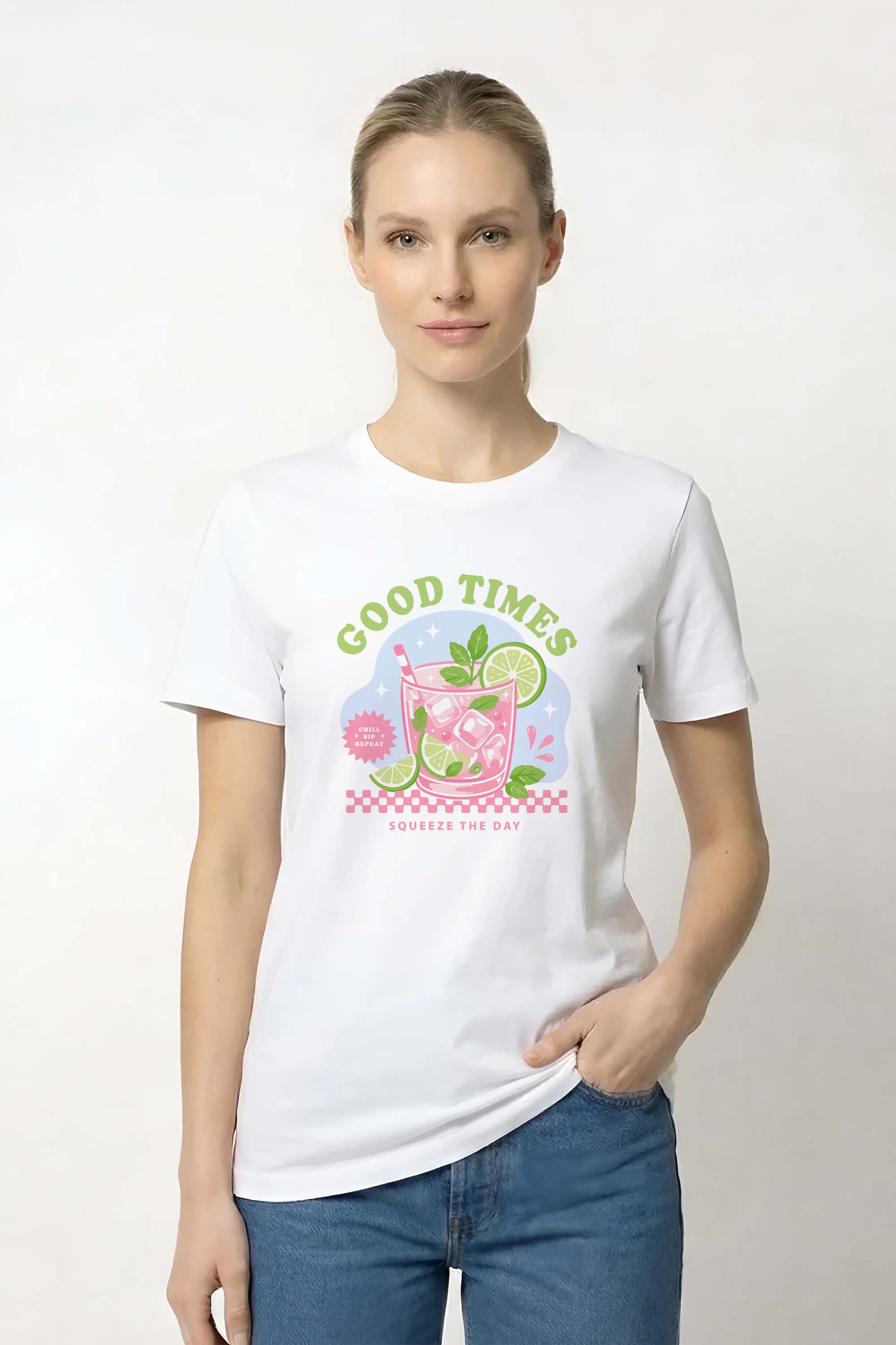 220GSM Regular Fit Good Times Summer Drink Printed T-shirt