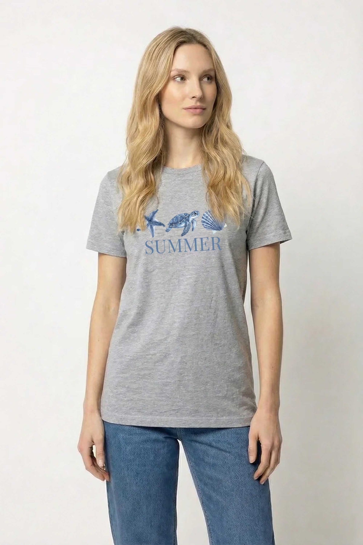 220GSM Regular FIt Summer Sea Shell Turtle Printed T-Shirt