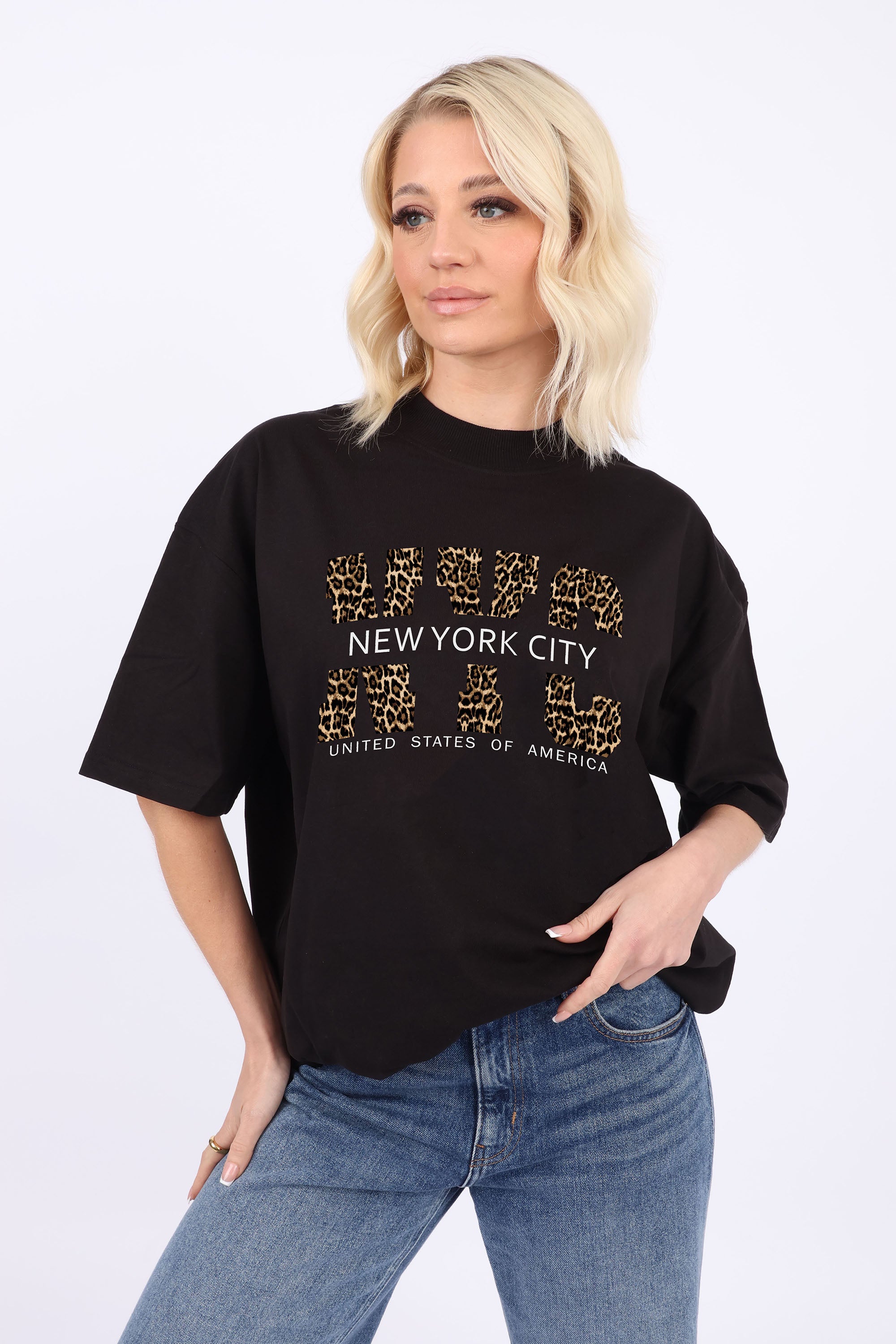 220GSM Oversized T-Shirt in Leopard NYC Print