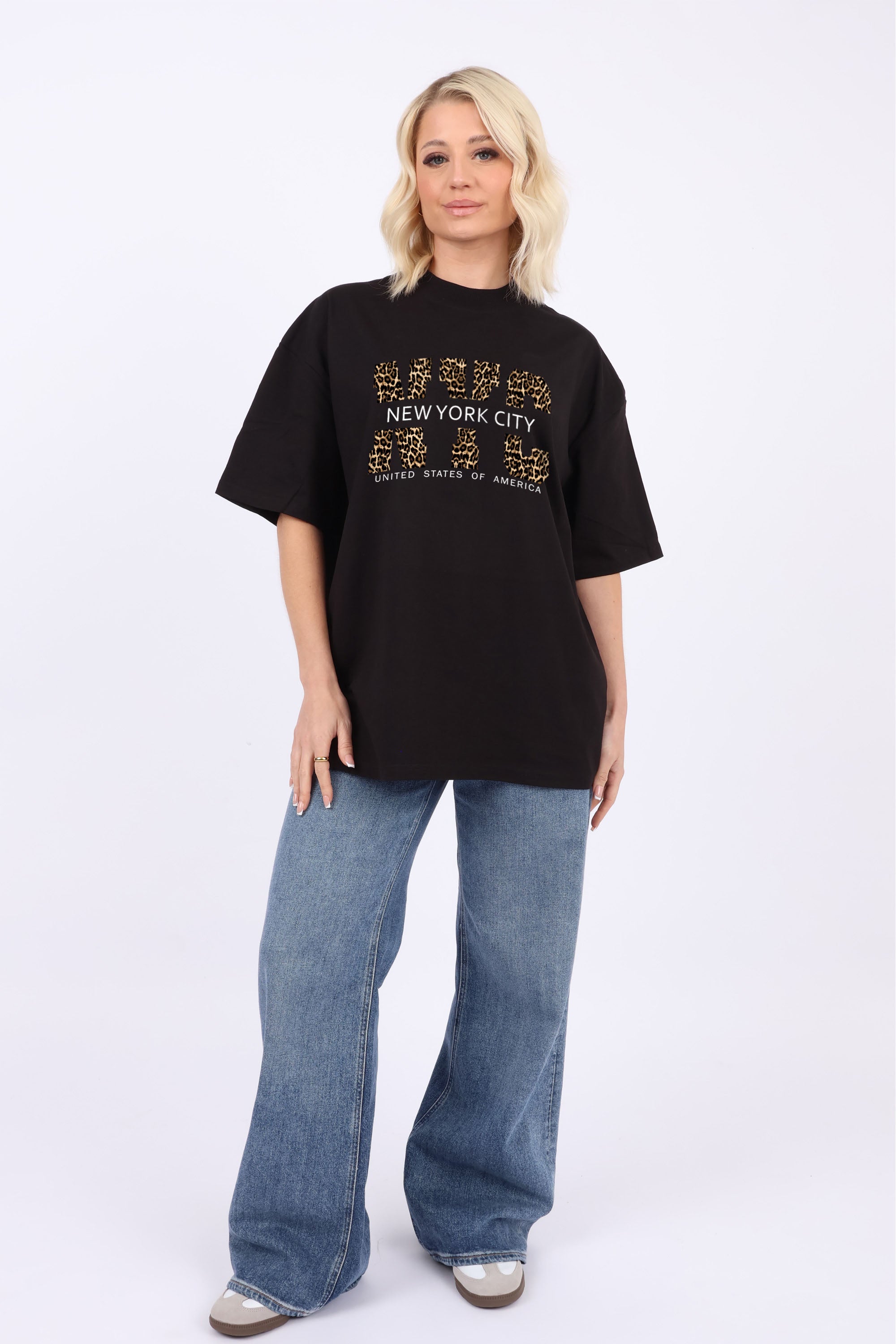 220GSM Oversized T-Shirt in Leopard NYC Print