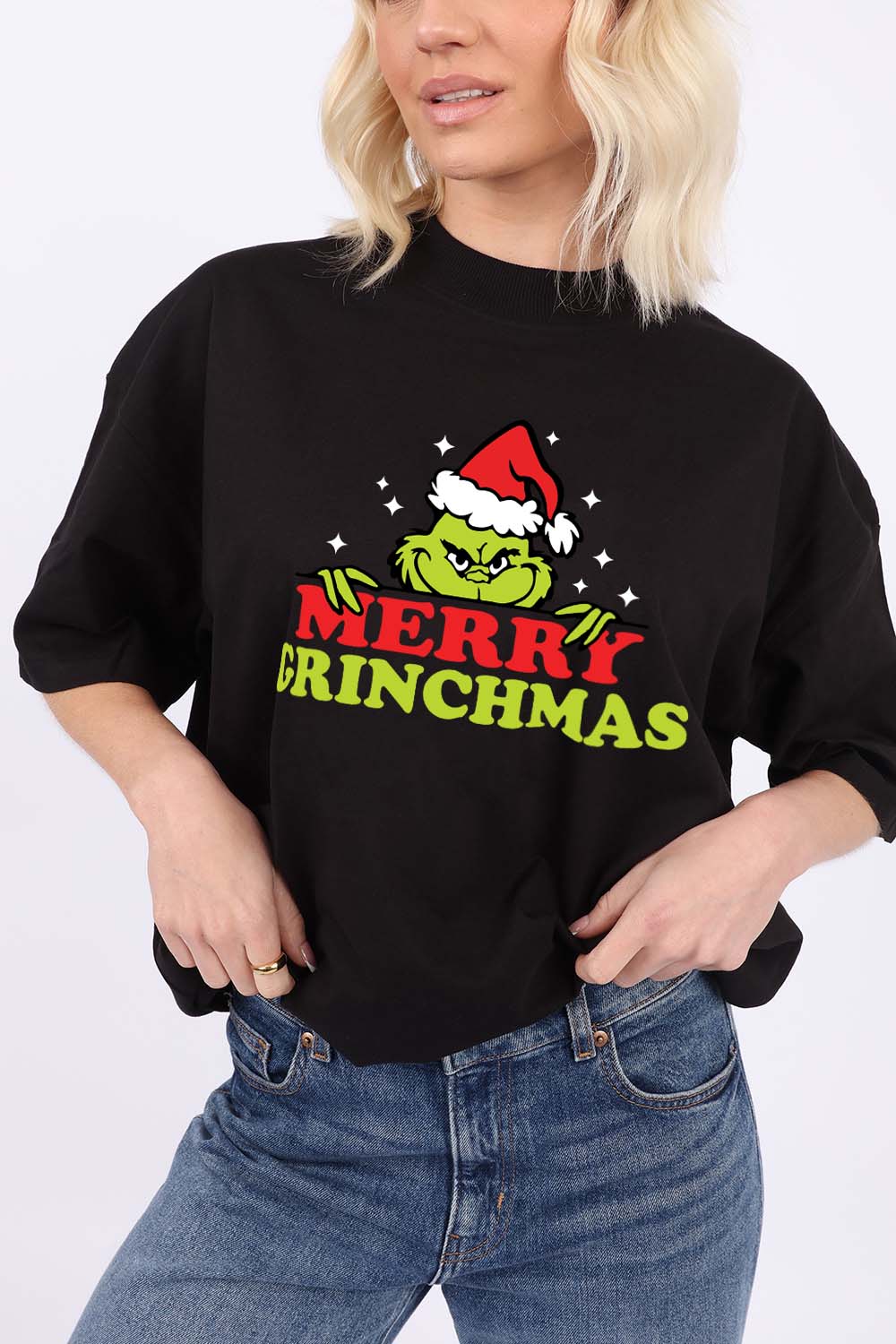 220GSM Oversize Christmas T-Shirt In Grinch Christmas Fun Print