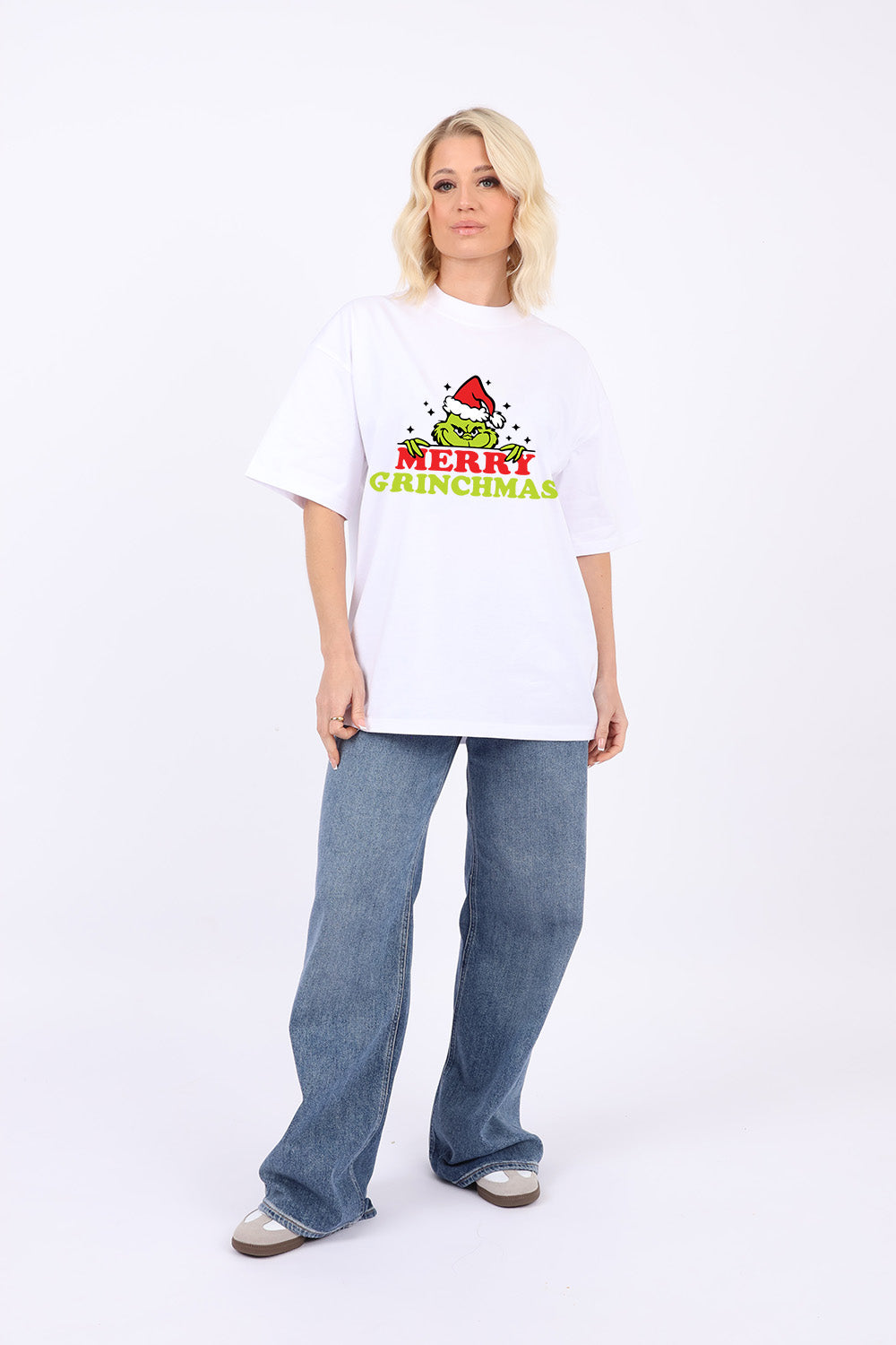 220GSM Oversize Christmas T-Shirt In Grinch Christmas Fun Print