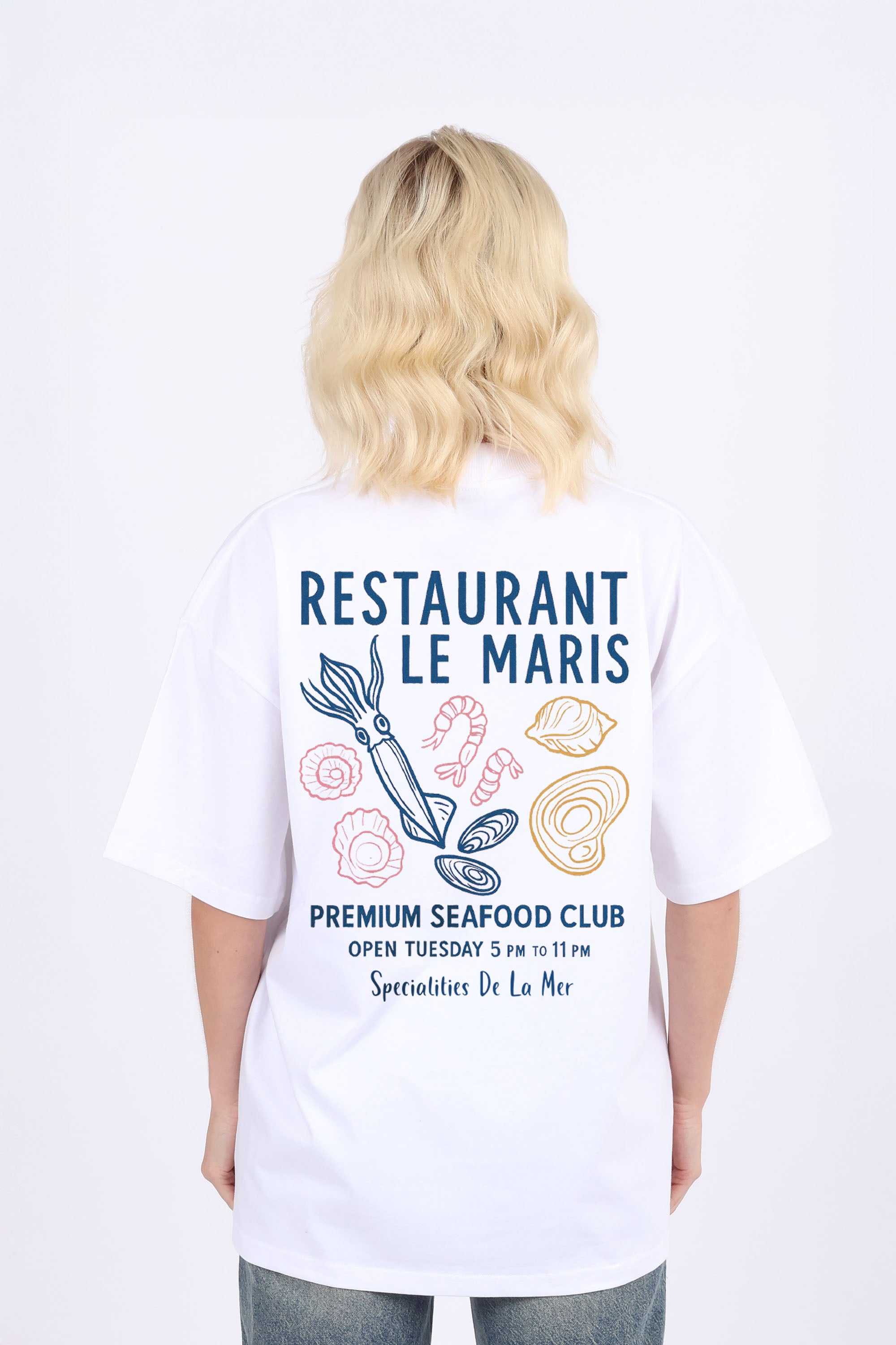 220GSM Oversized T-Shirt In Le Maris Seafood Print (Custom Pack)