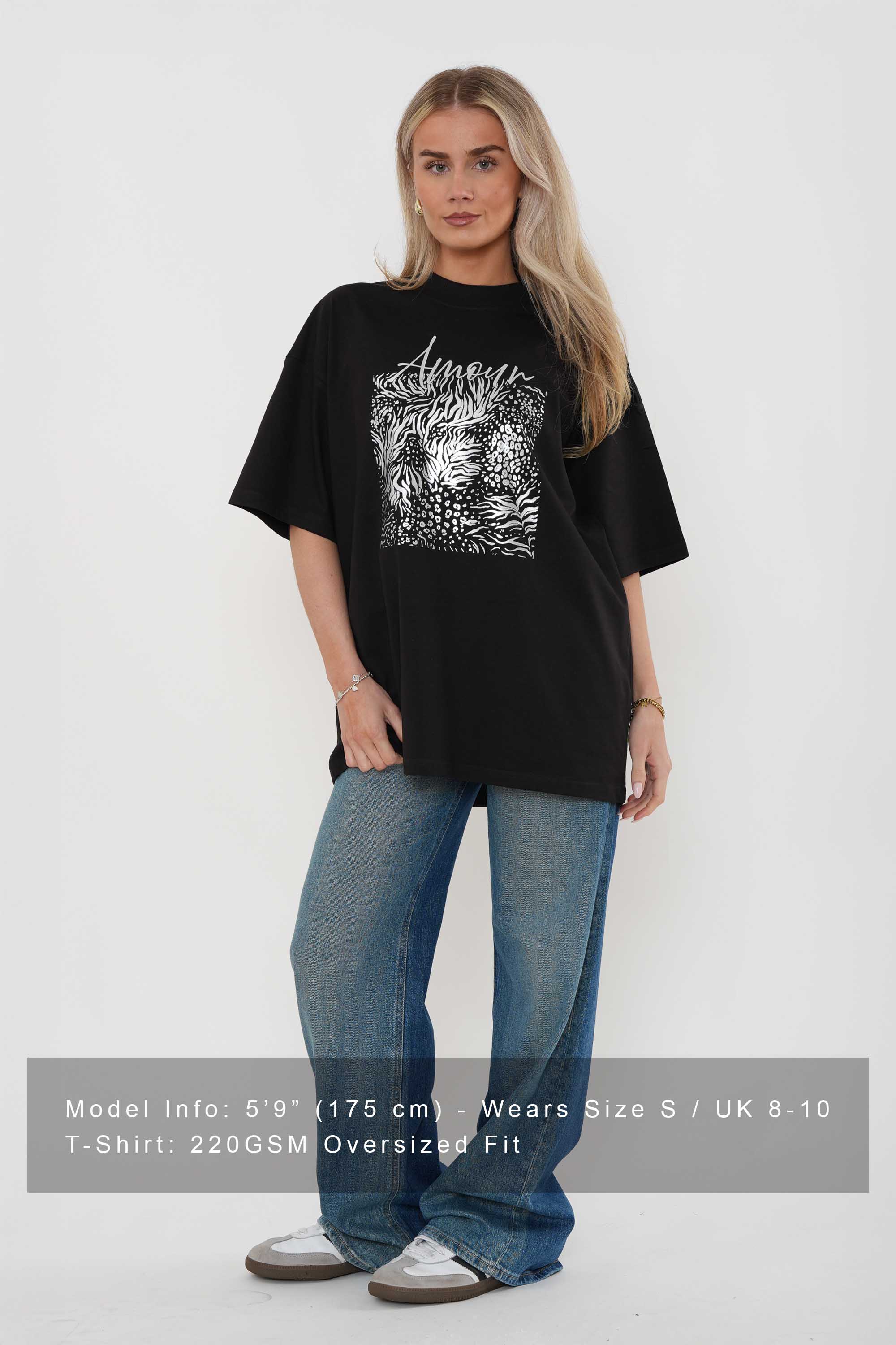 220GSM Oversized T-Shirt in Amour Foil Print