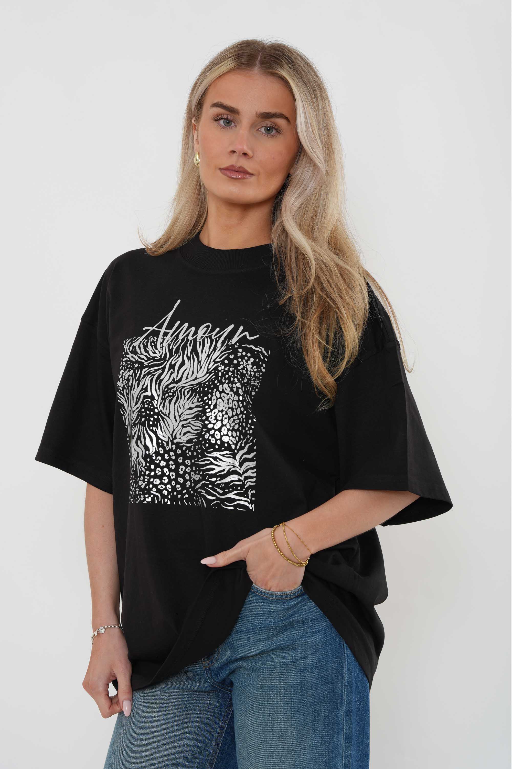 220GSM Oversized T-Shirt in Amour Foil Print