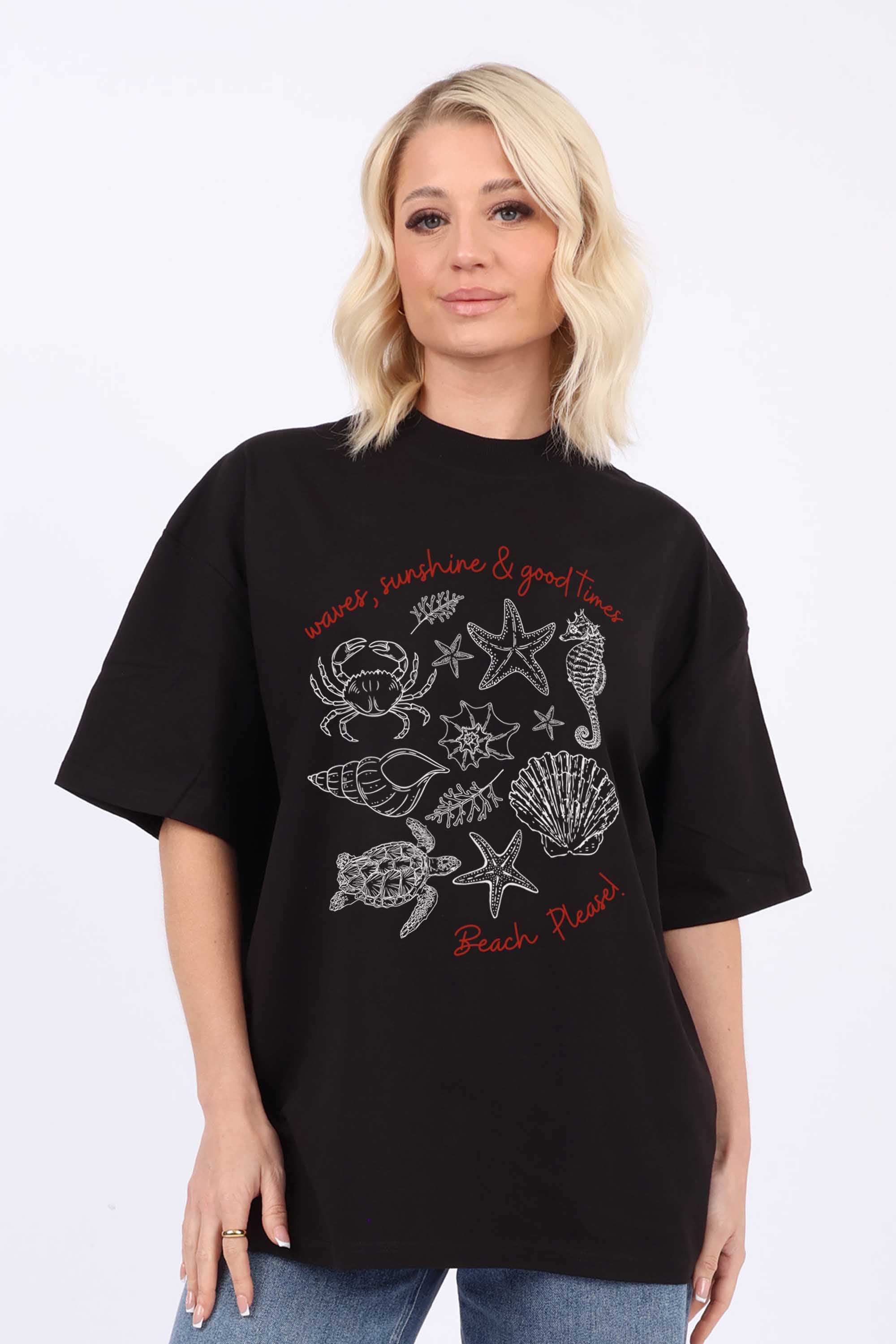 220GSM Oversized T-Shirt in Beach Please Seashell Print