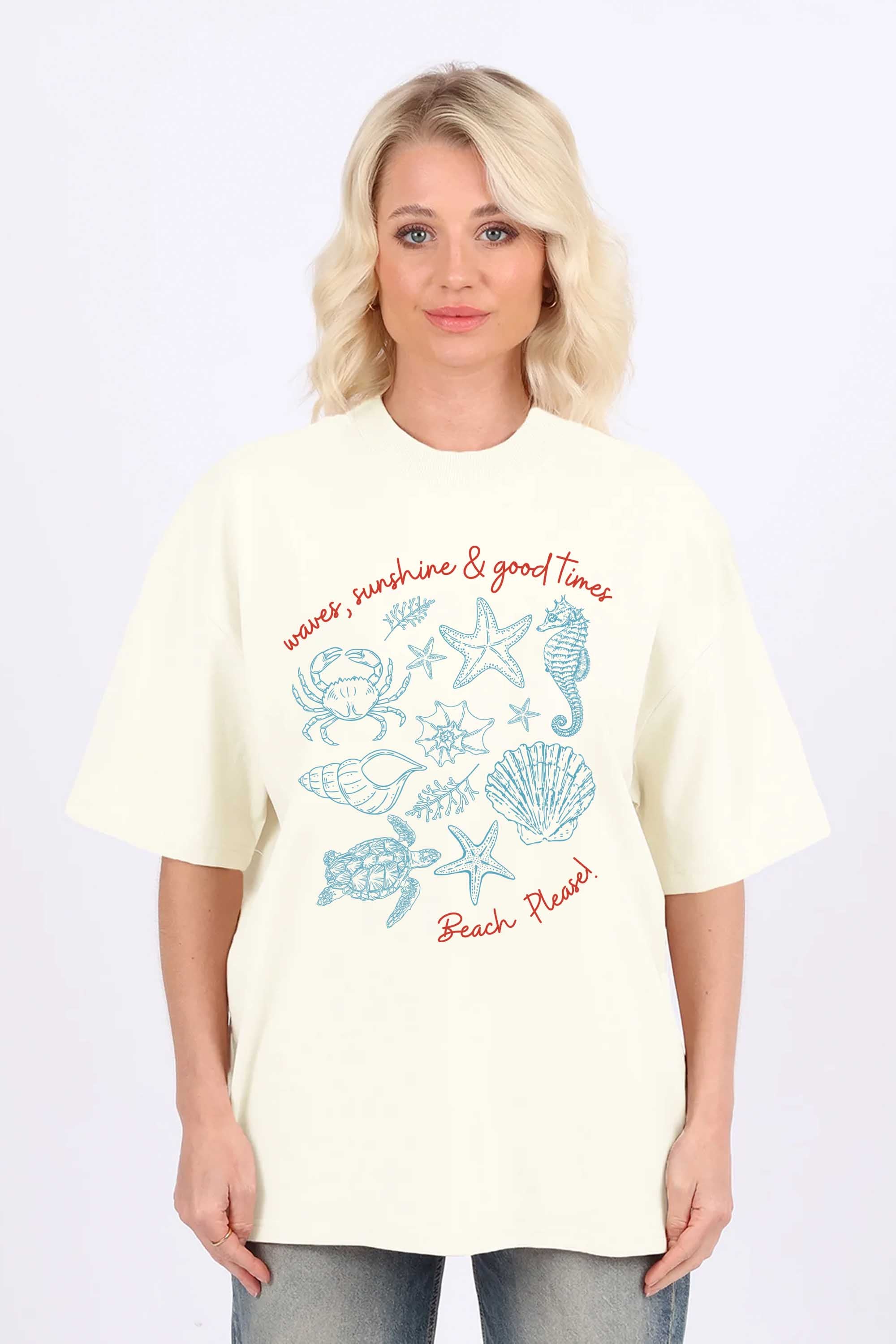 220GSM Oversized T-Shirt in Beach Please Seashell Print