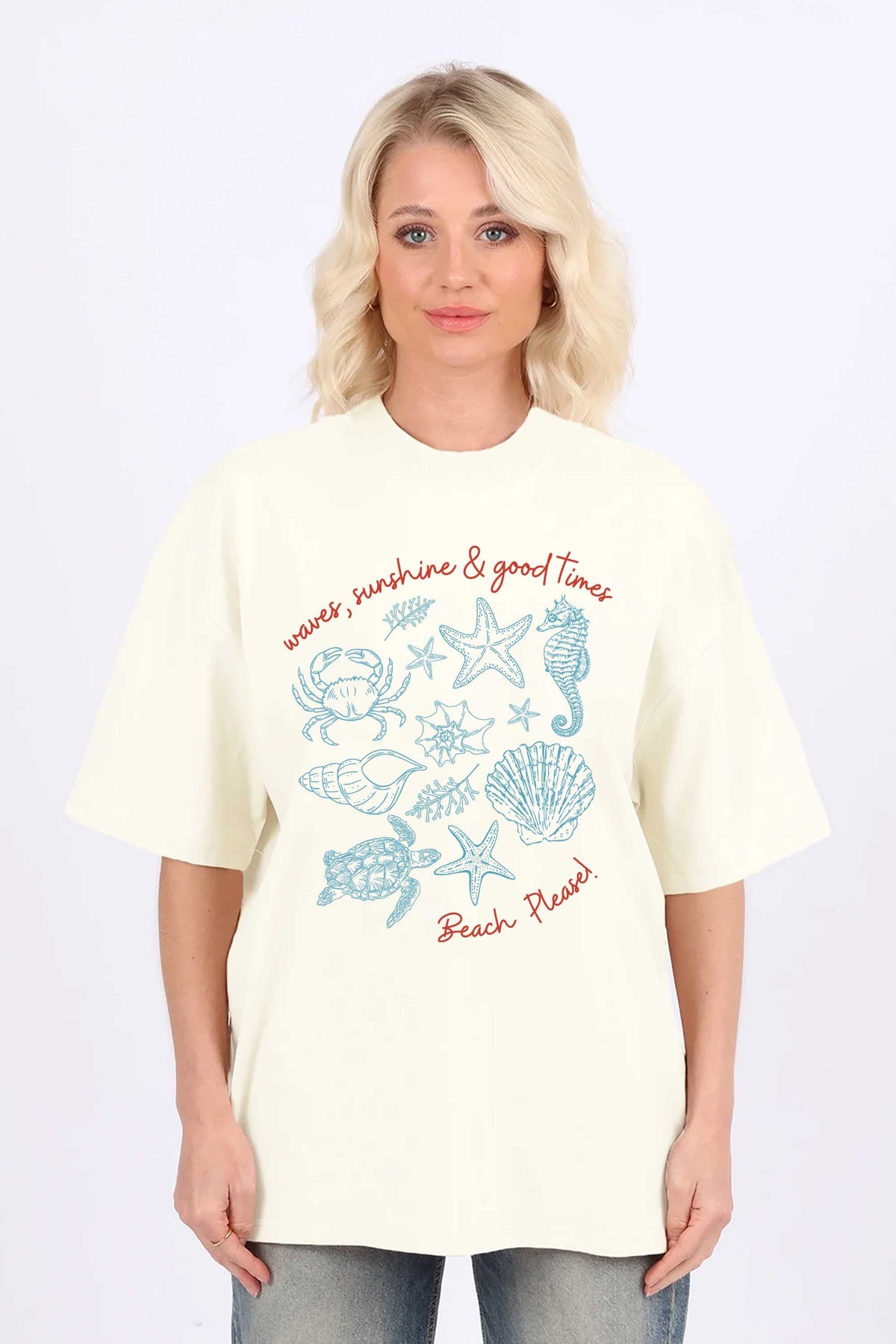 220GSM Oversized T-Shirt in Beach Please Seashell Print