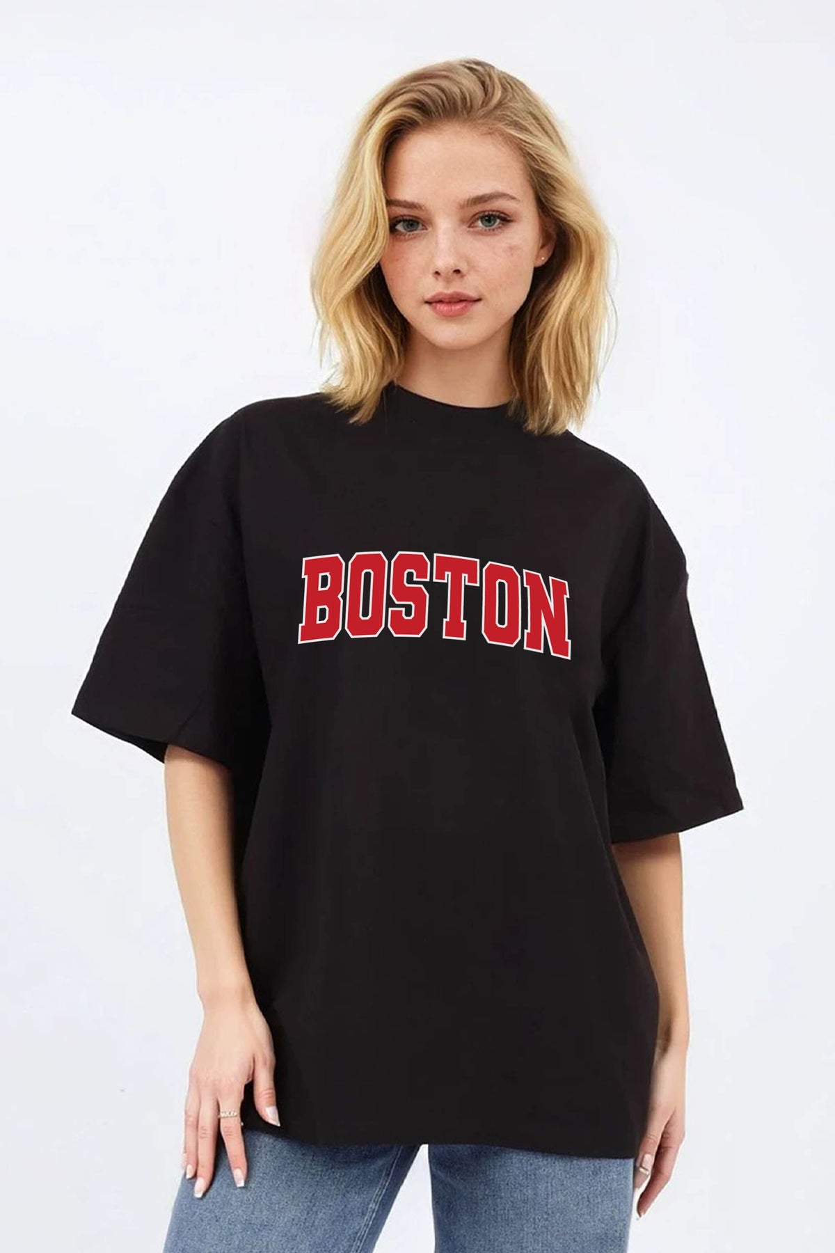 220GSM Oversized T-Shirt in Boston Graphic Print