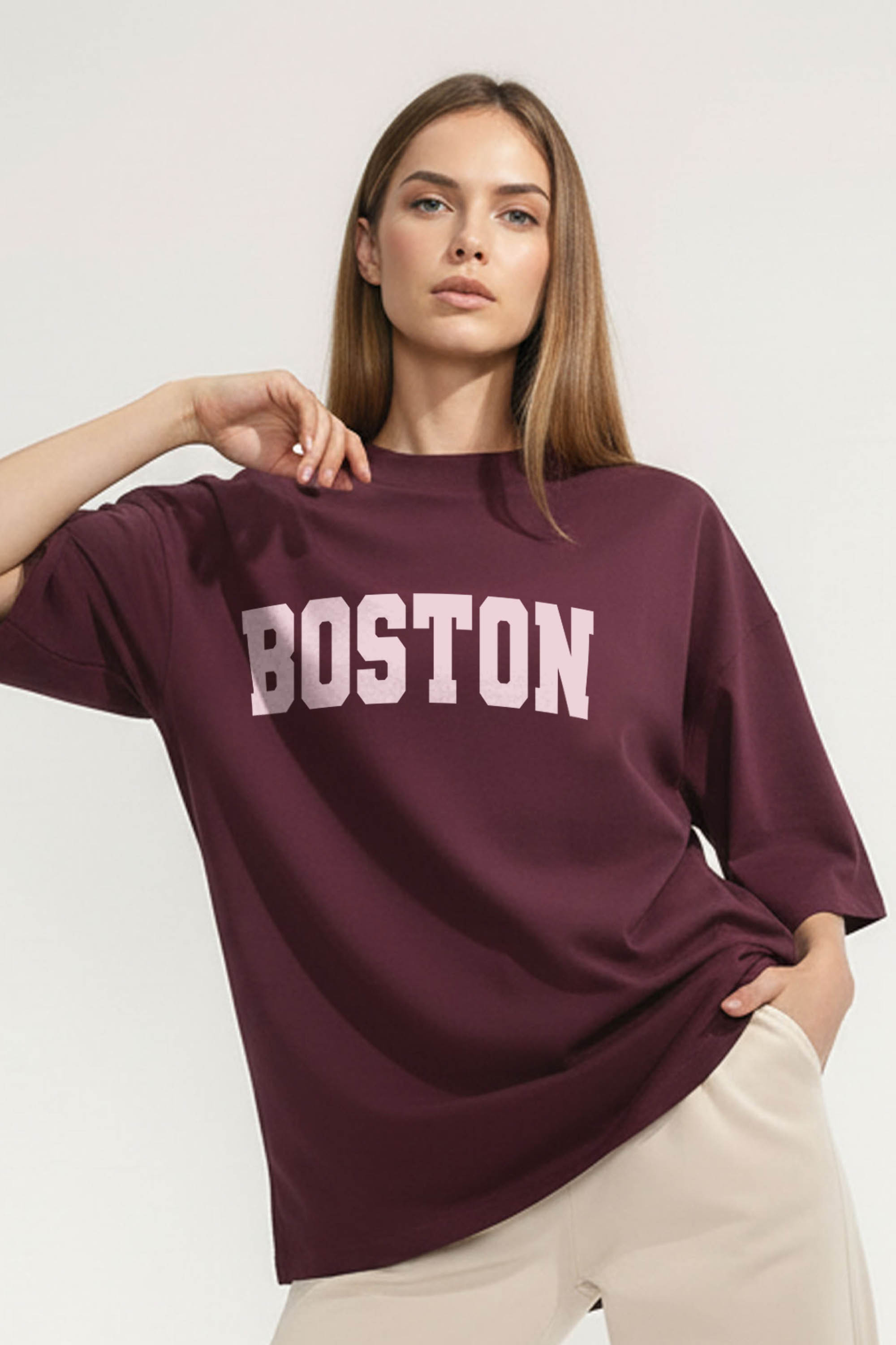 220GSM Oversized T-Shirt in Boston Graphic Print
