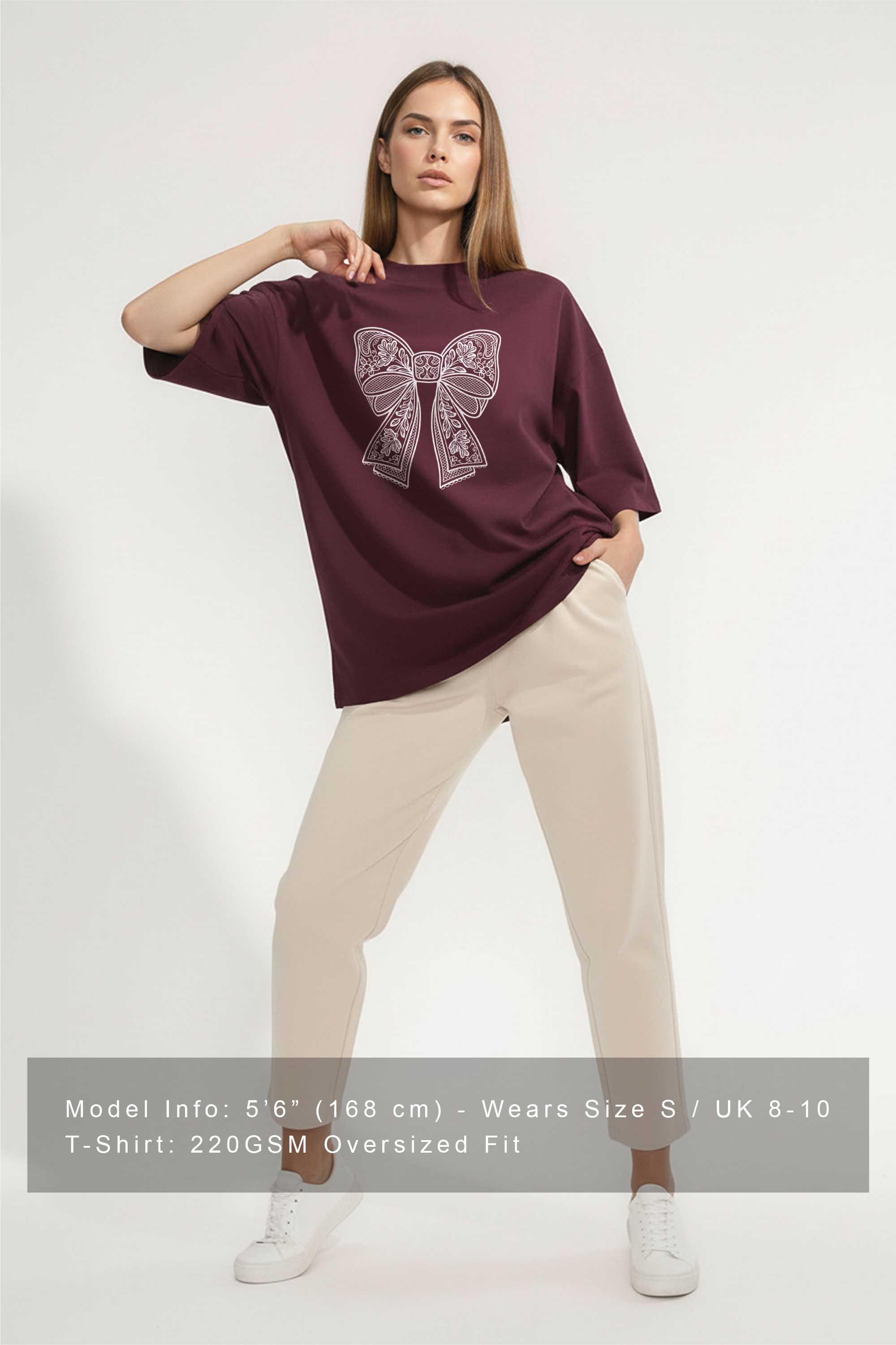 220GSM Oversized T-Shirt in Lace Bow Print