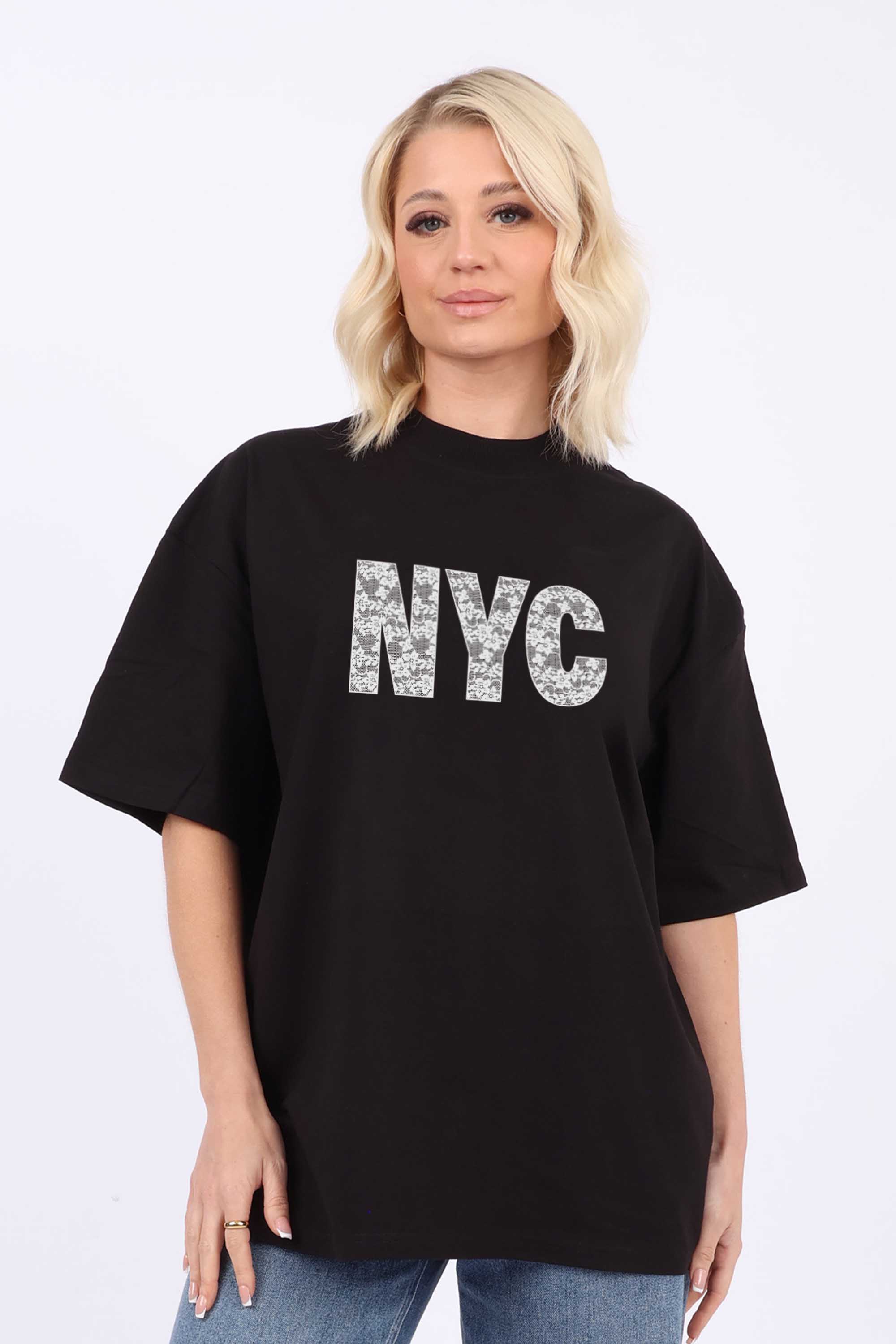 220GSM Oversized T-Shirt in NYC Lace Print