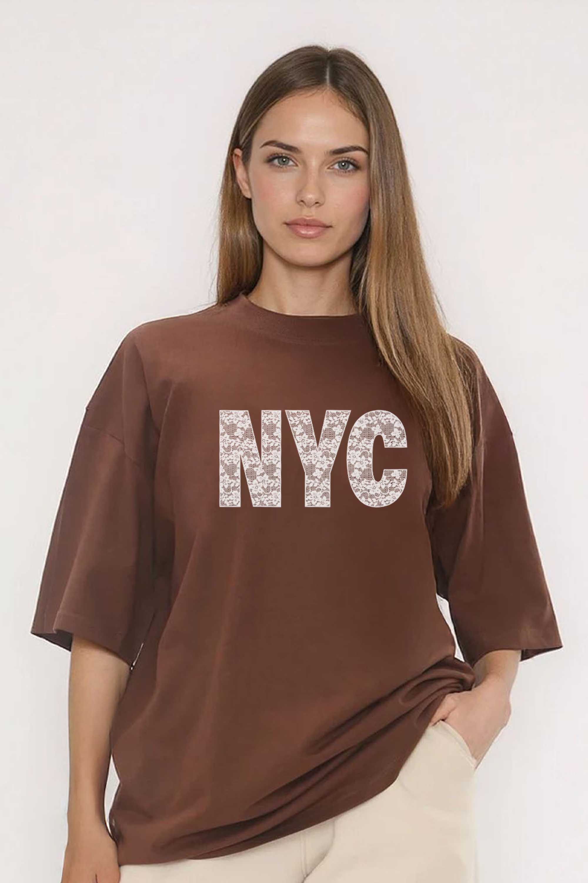 220GSM Oversized T-Shirt in NYC Lace Print