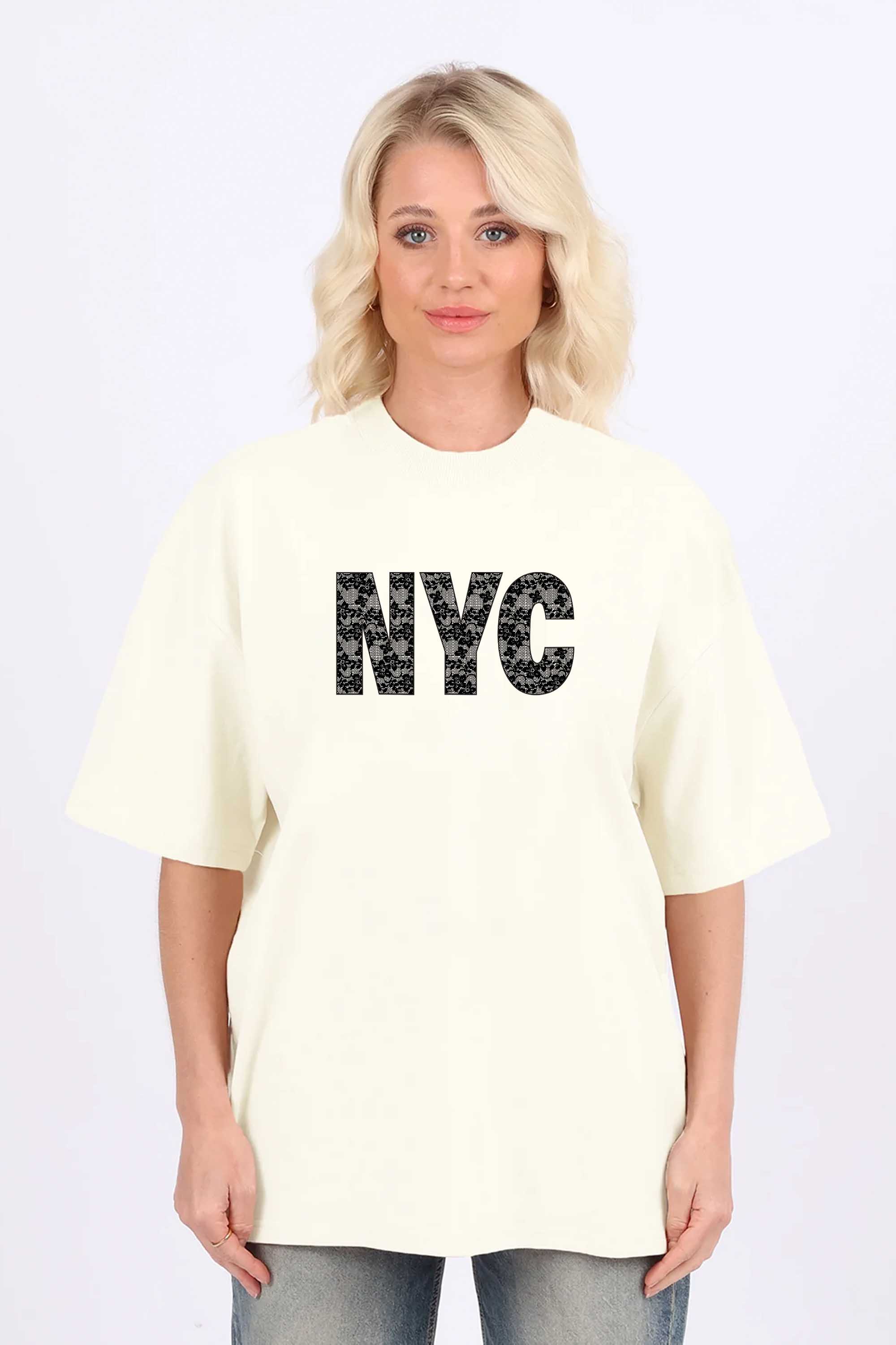 220GSM Oversized T-Shirt in NYC Lace Print