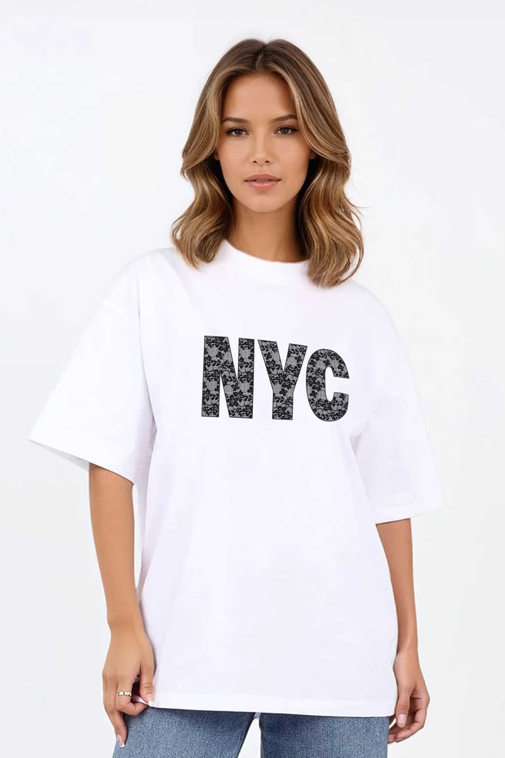 220GSM Oversized T-Shirt in NYC Lace Print