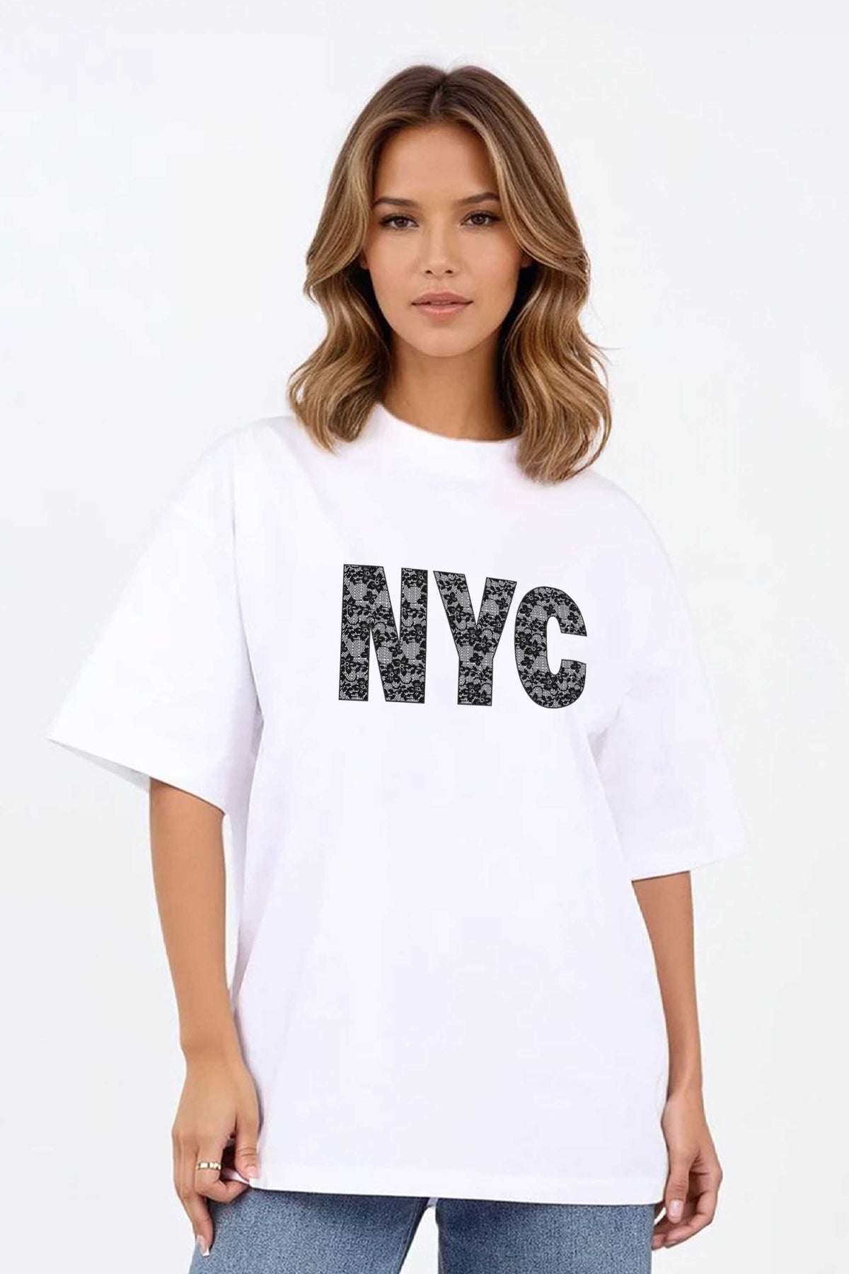 220GSM Oversized T-Shirt in NYC Lace Print