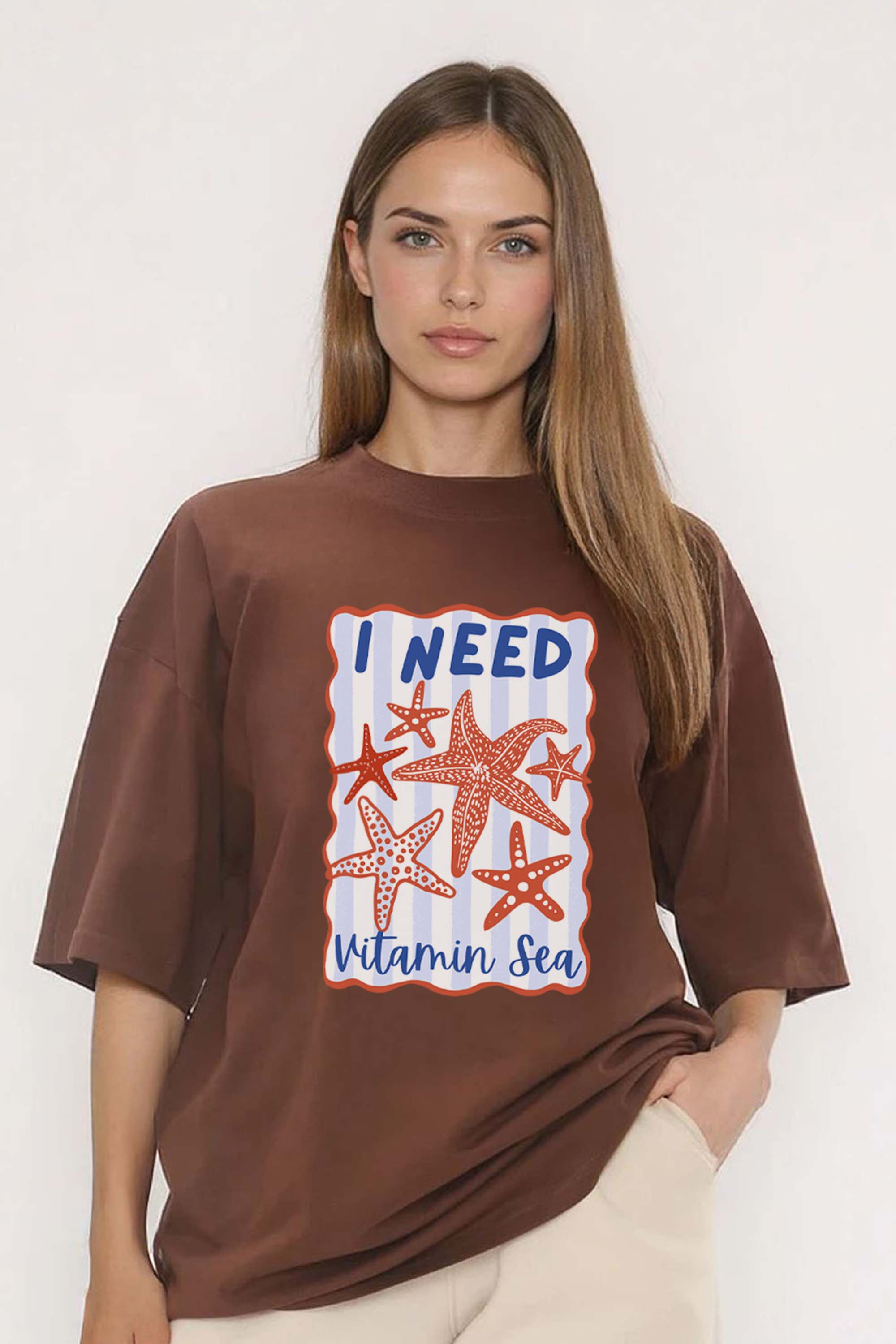 220GSM Oversized T-Shirt in I Need Vitamin Sea Print