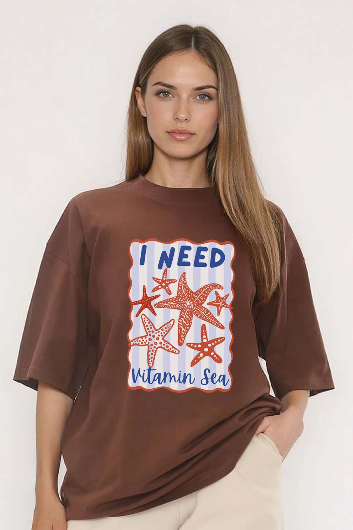 220GSM Oversized T-Shirt in I Need Vitamin Sea Print