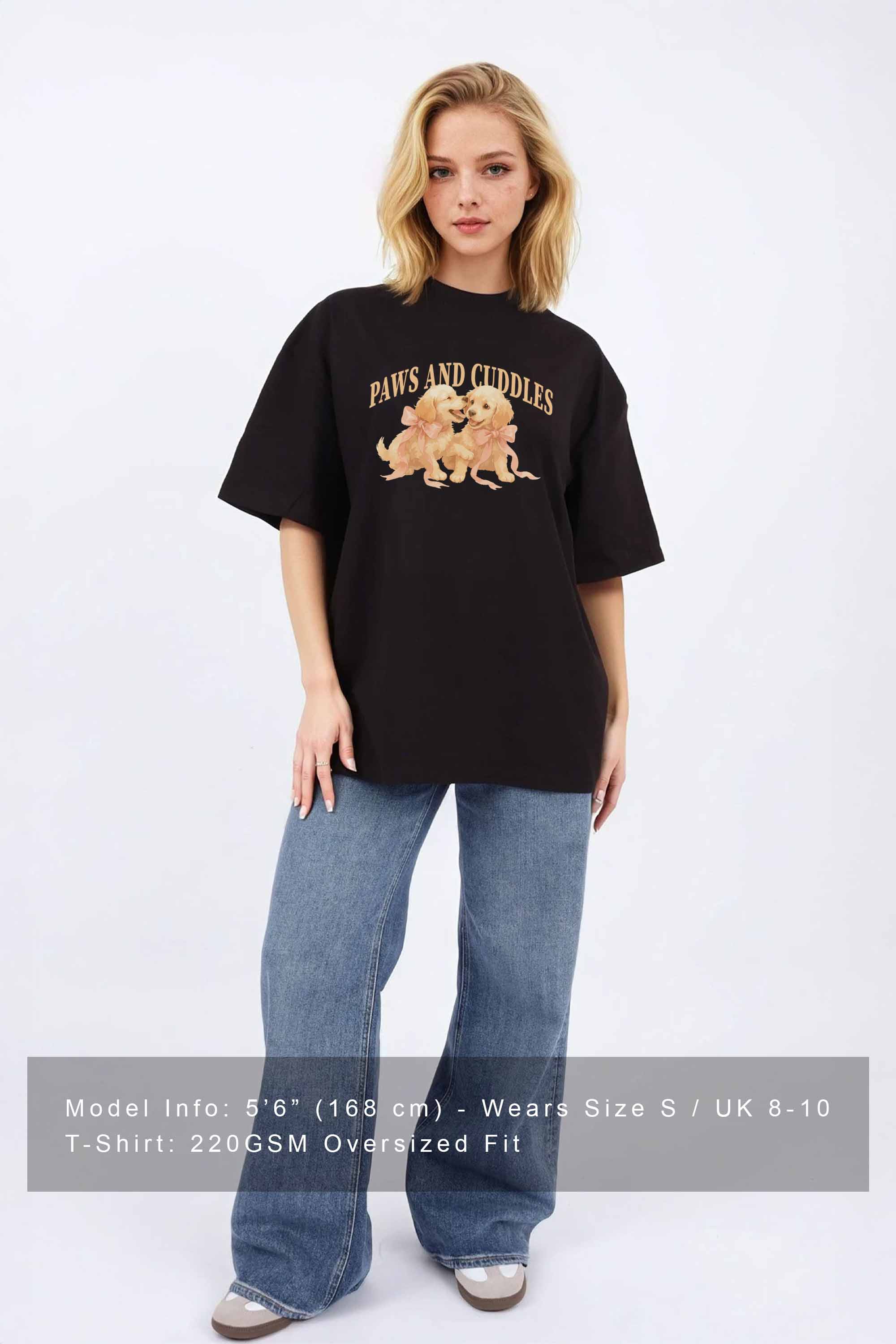 220GSM Oversized T-Shirt in Paws and Cuddles Puppies Print