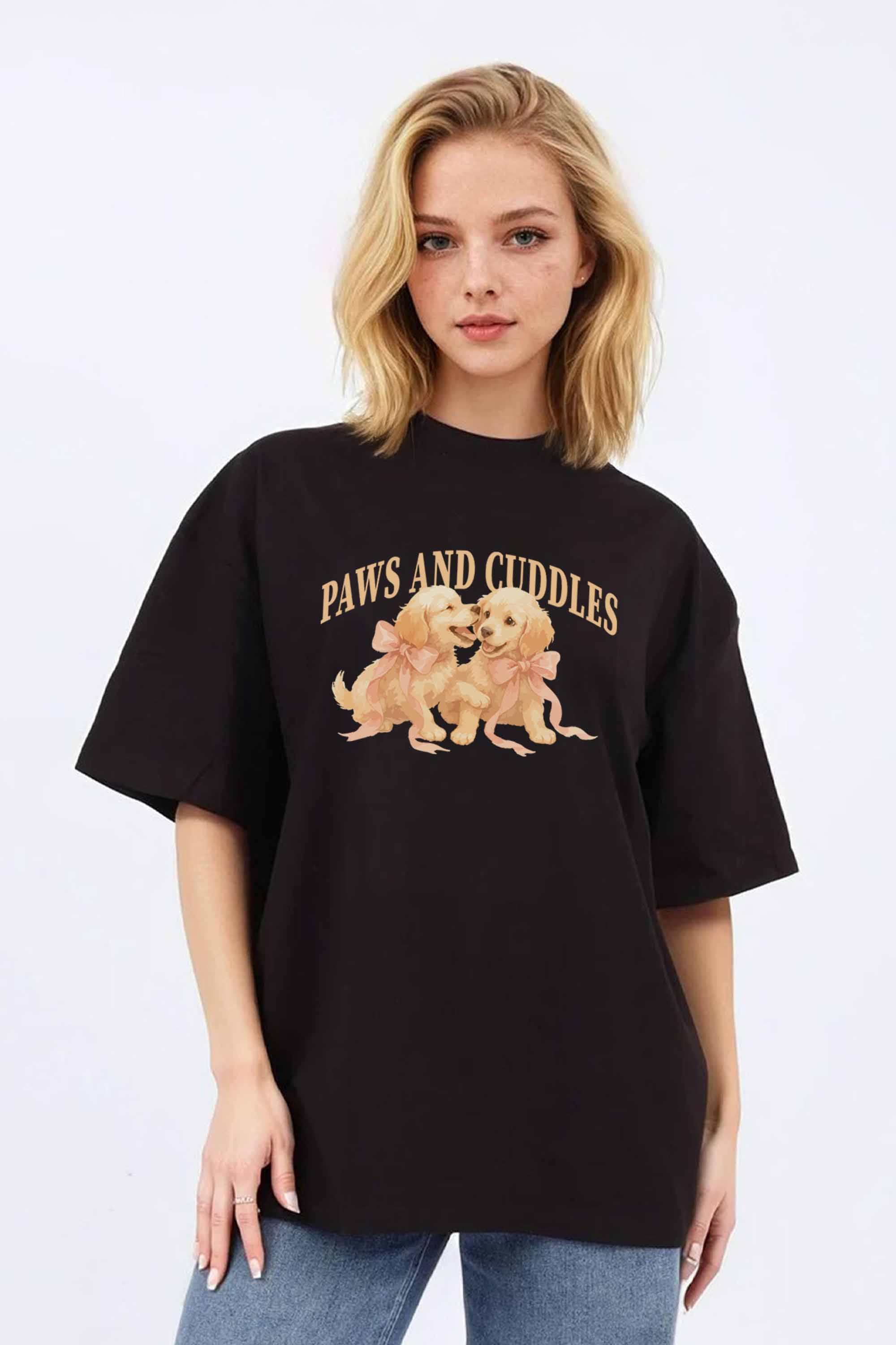 220GSM Oversized T-Shirt in Paws and Cuddles Puppies Print