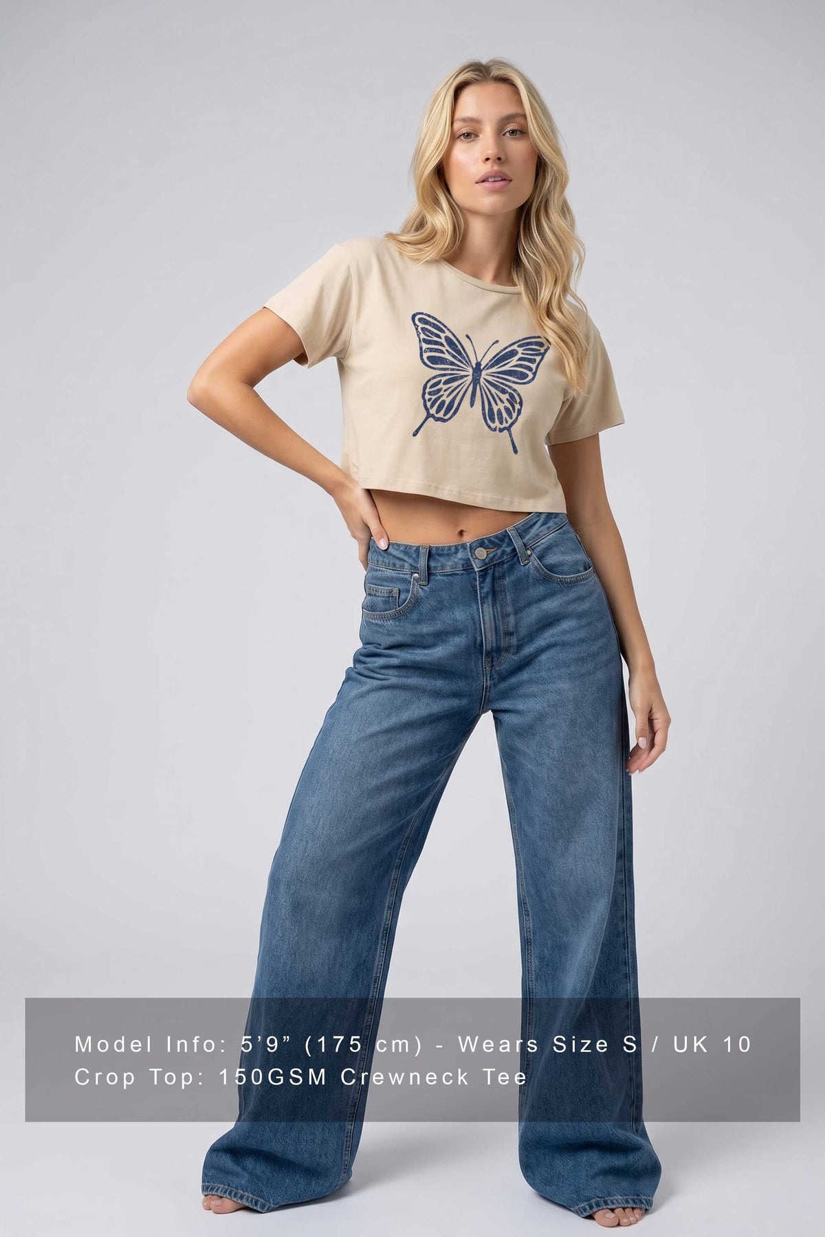 Cropped T-shirt in Butterfly Print