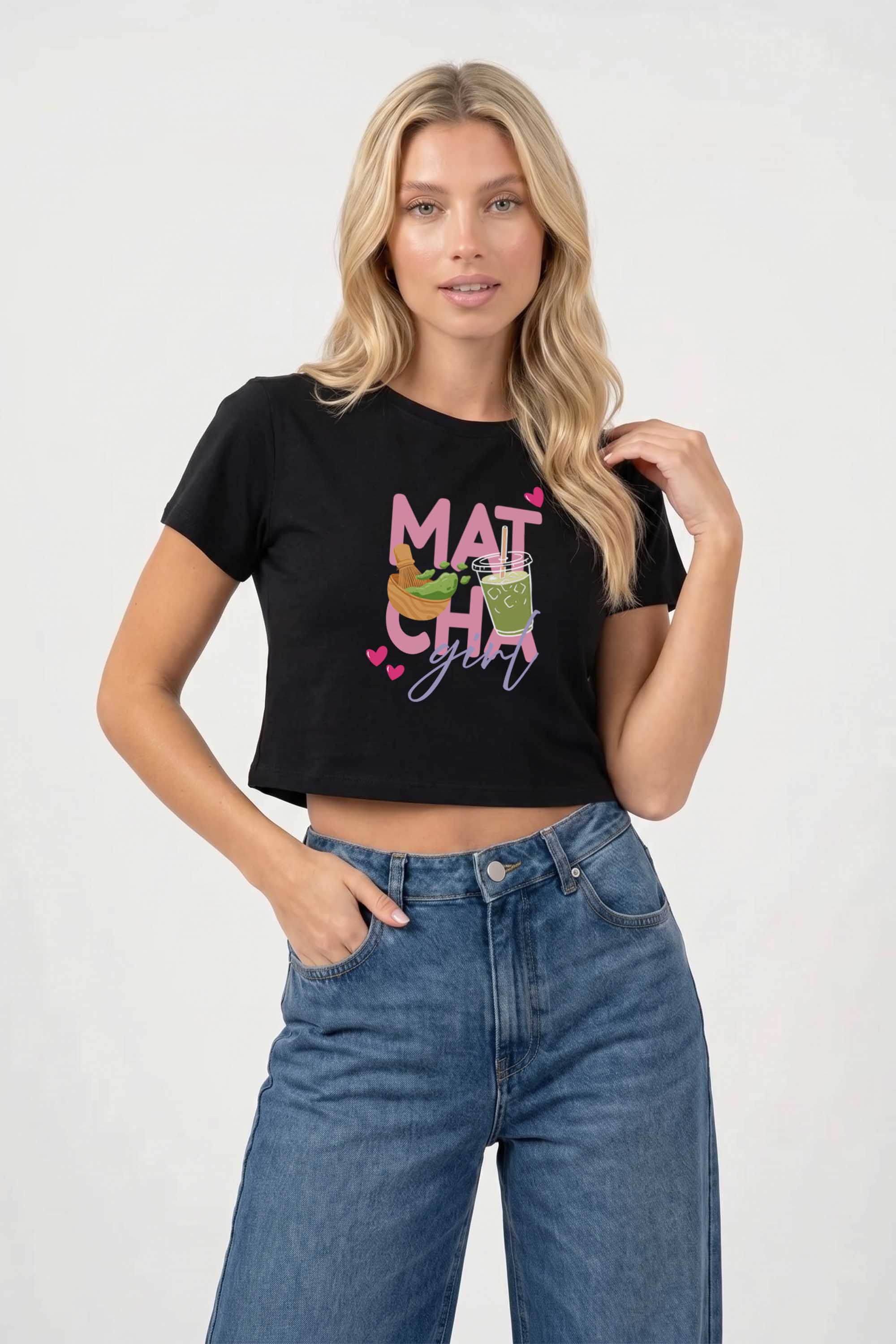 Cropped T-shirt in Matcha Girl Print