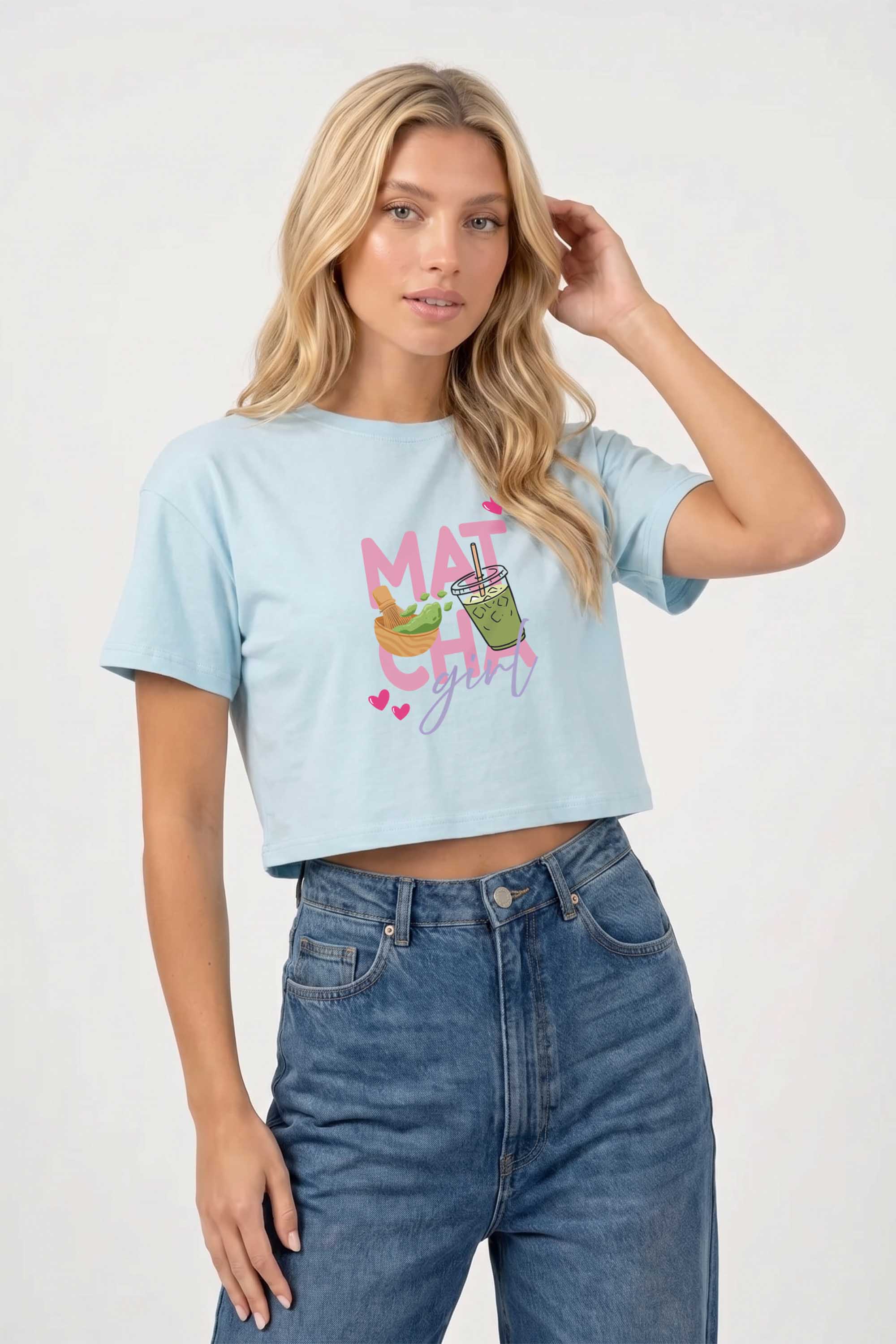 Cropped T-shirt in Matcha Girl Print