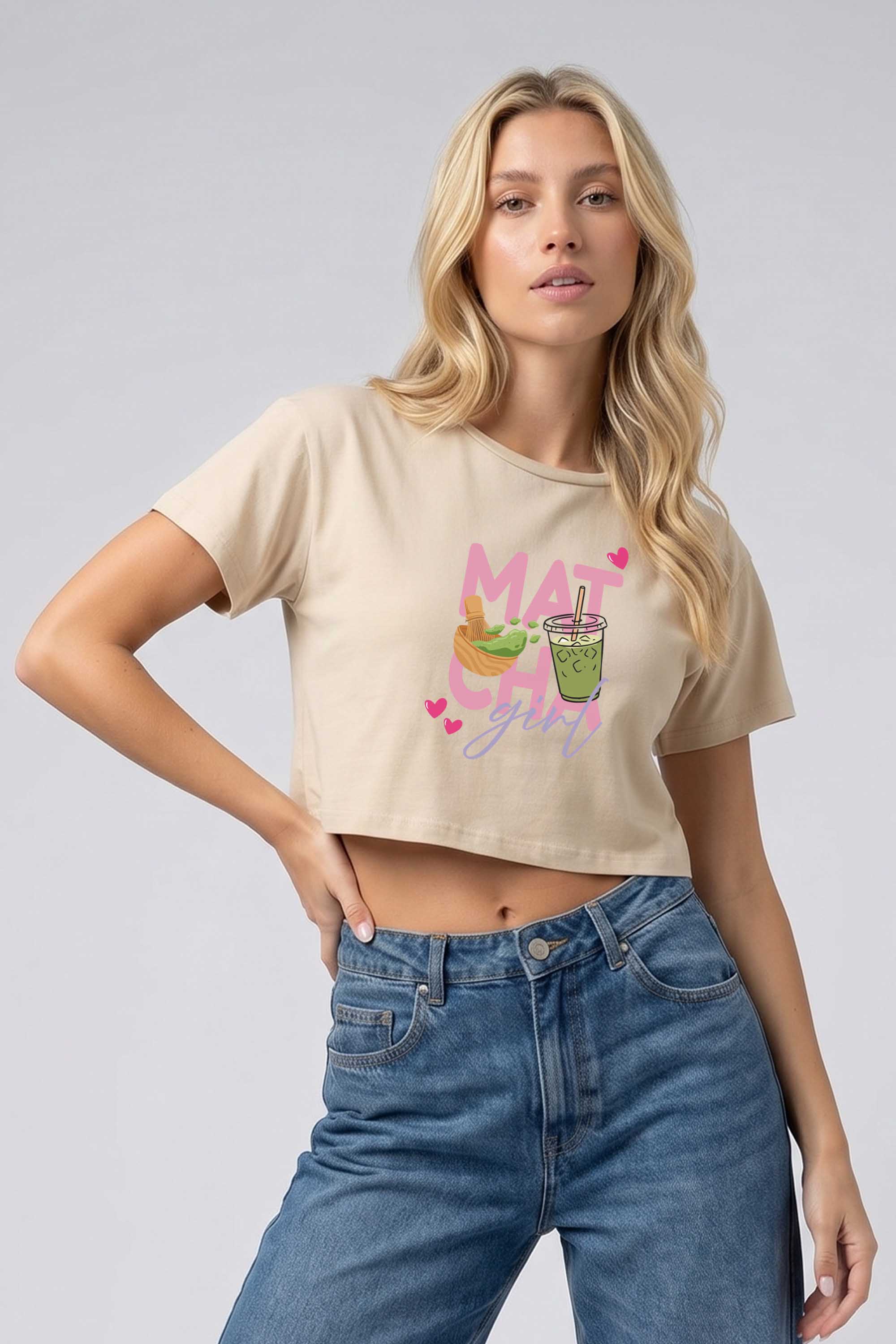 Cropped T-shirt in Matcha Girl Print