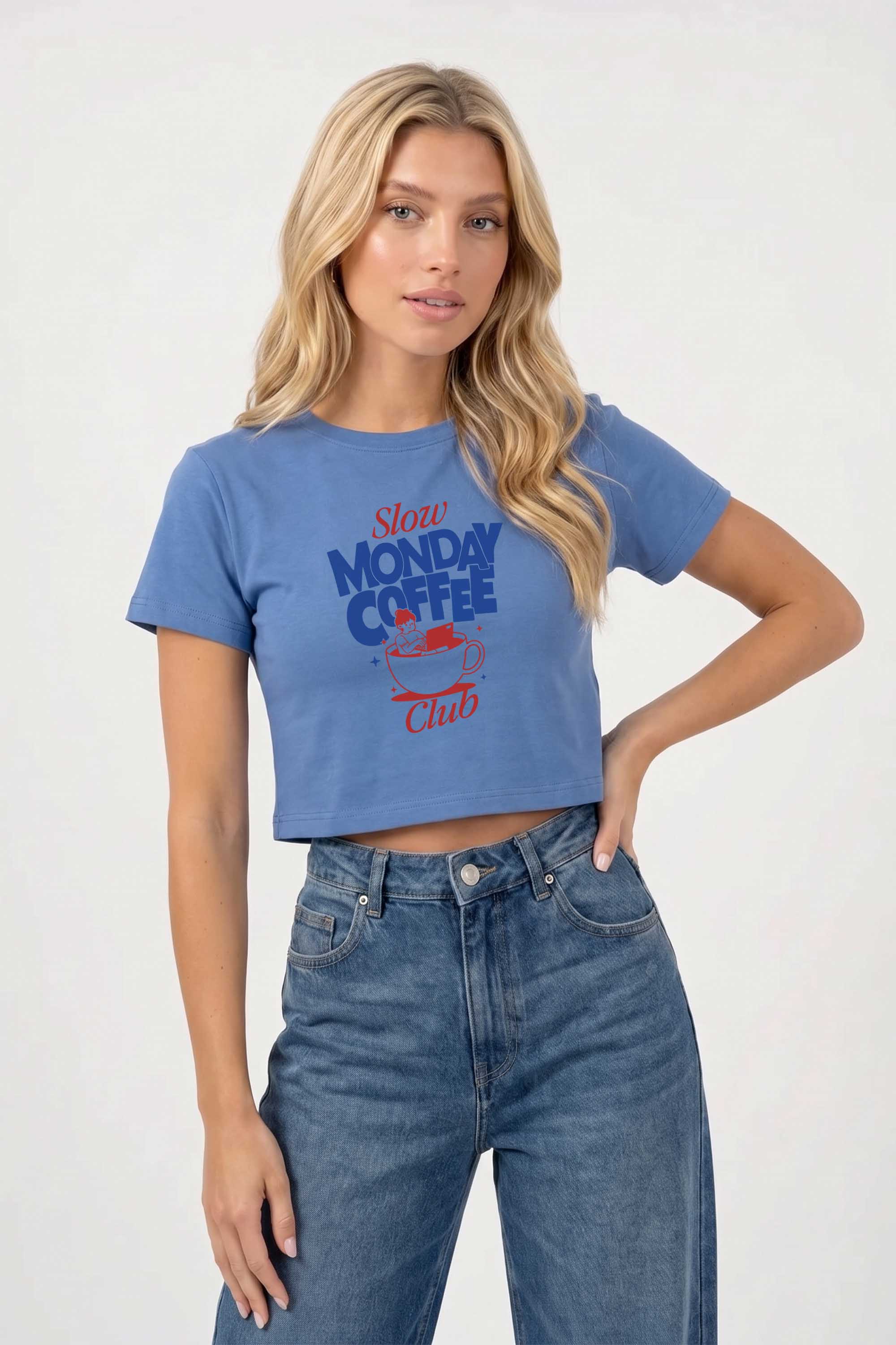 Cropped T-shirt in Slow Monday Coffee Club Print