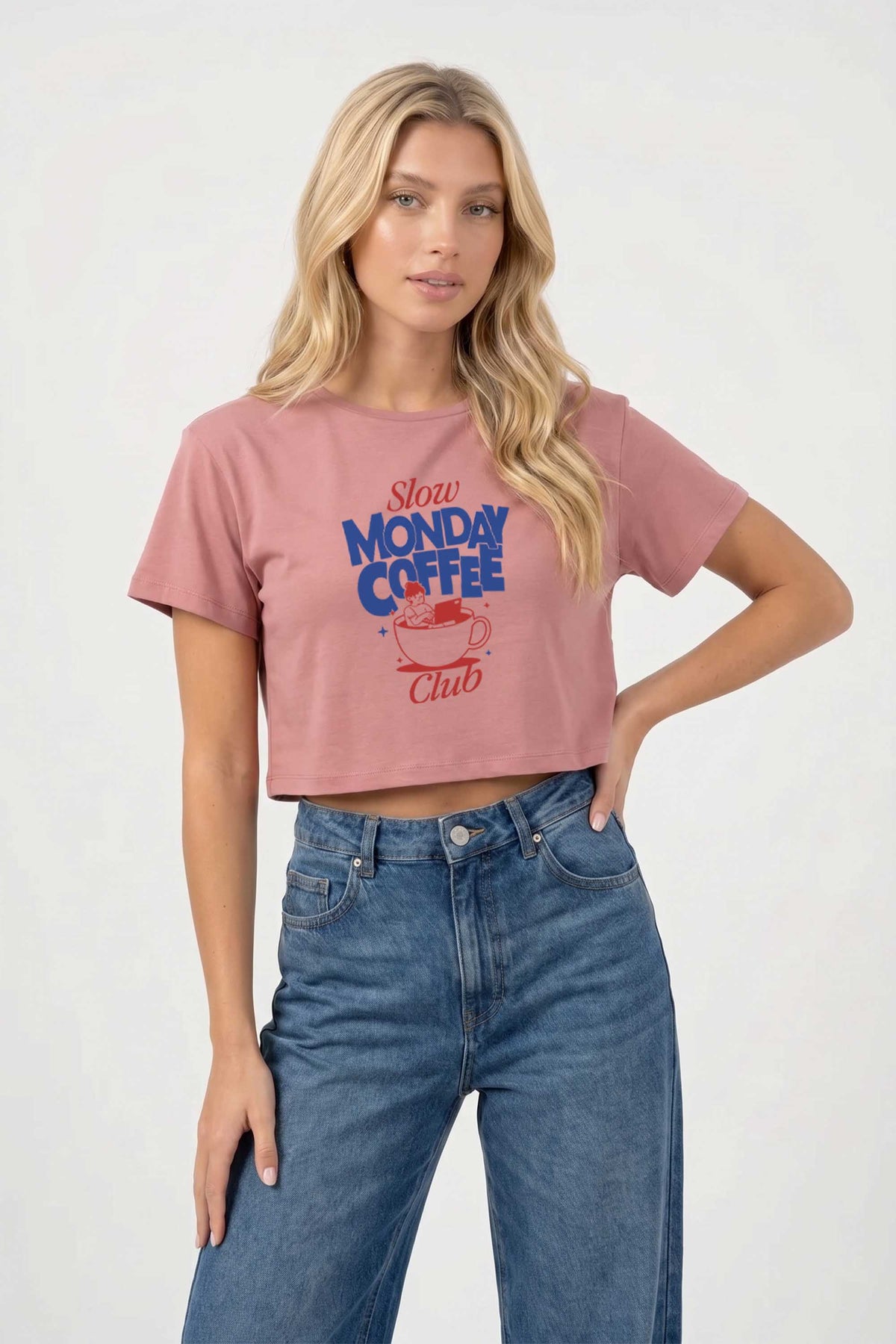 Cropped T-shirt in Slow Monday Coffee Club Print