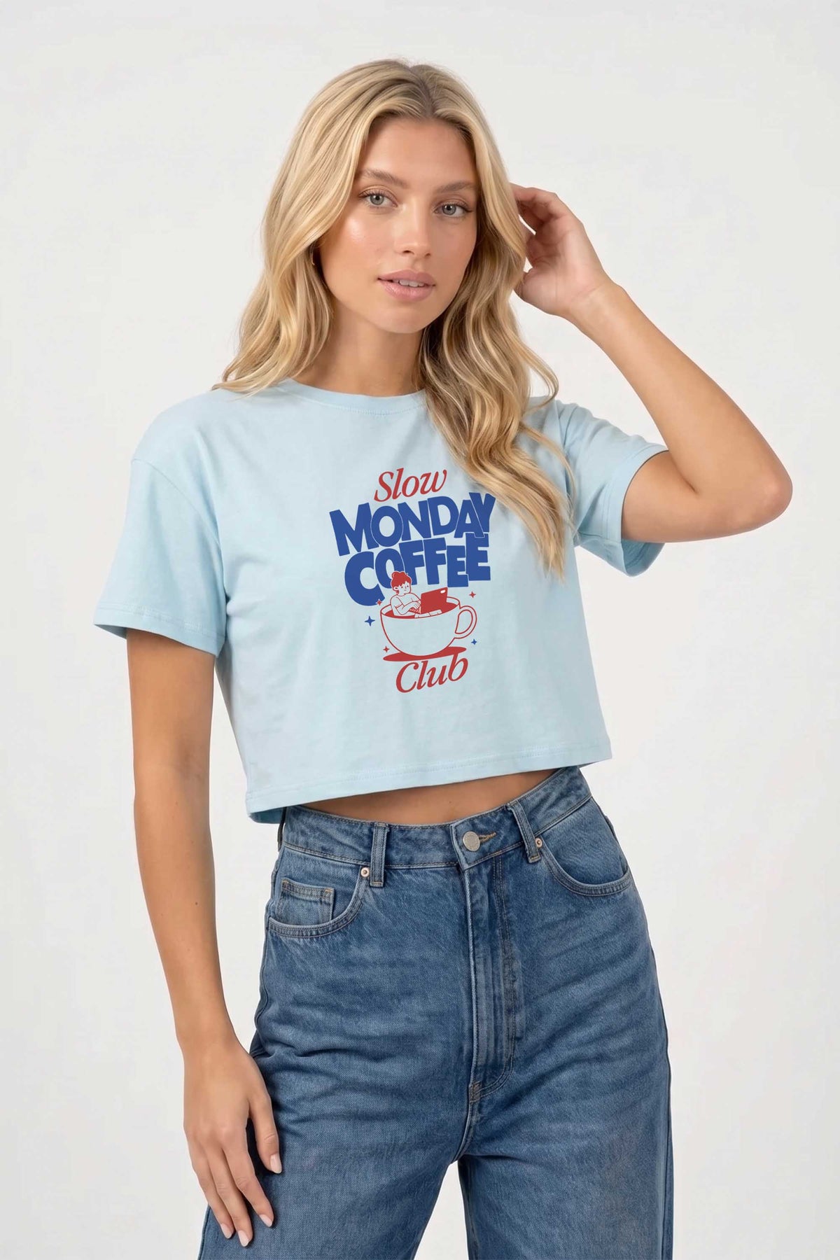 Cropped T-shirt in Slow Monday Coffee Club Print