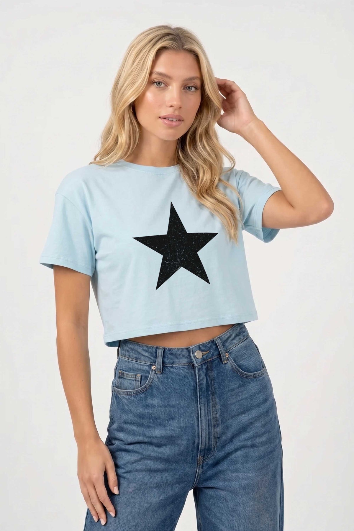 Cropped T-shirt in Distressed Star Print