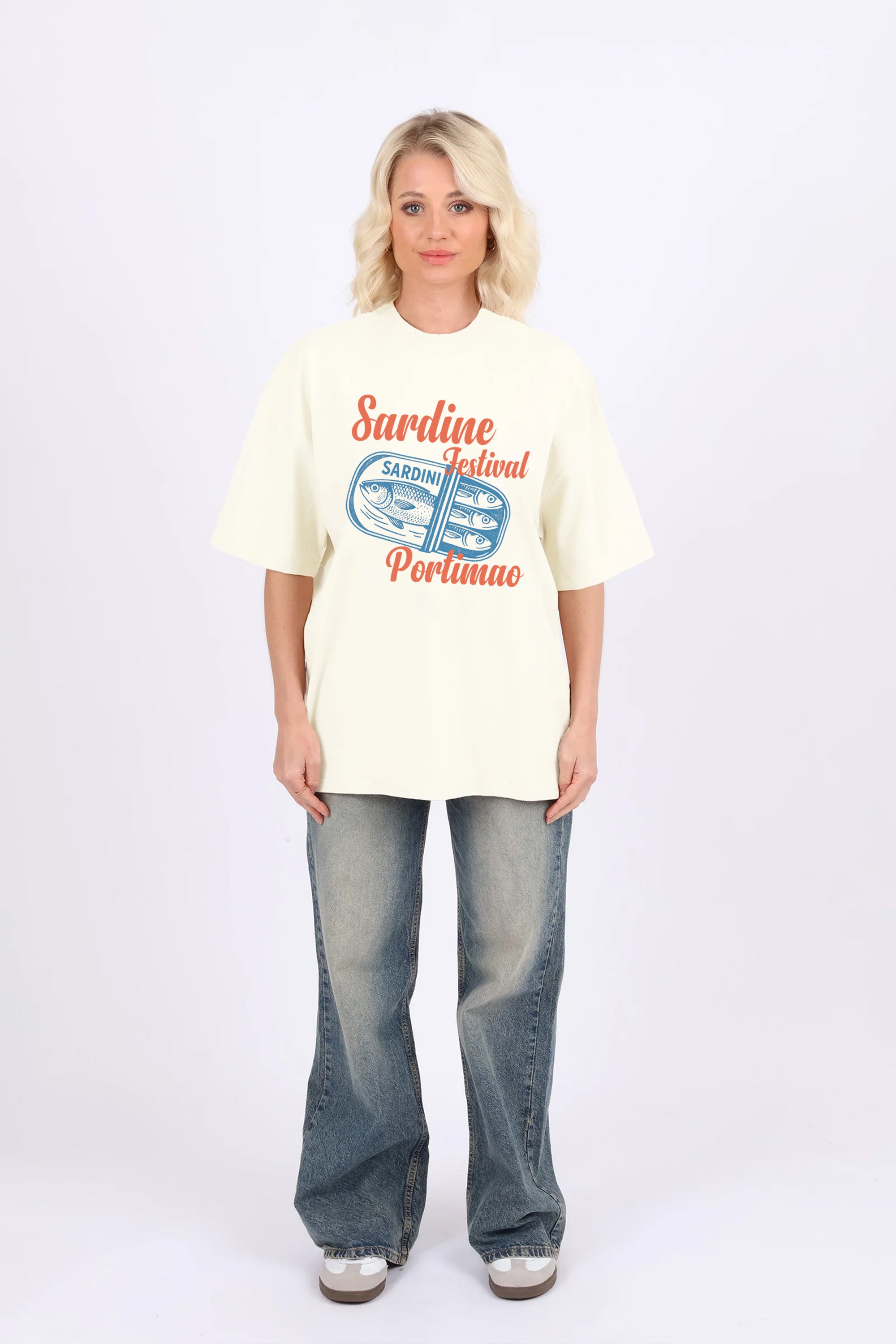 220GSM Oversized T-Shirt In Sardine Festival Seafood Print (Custom Pack)