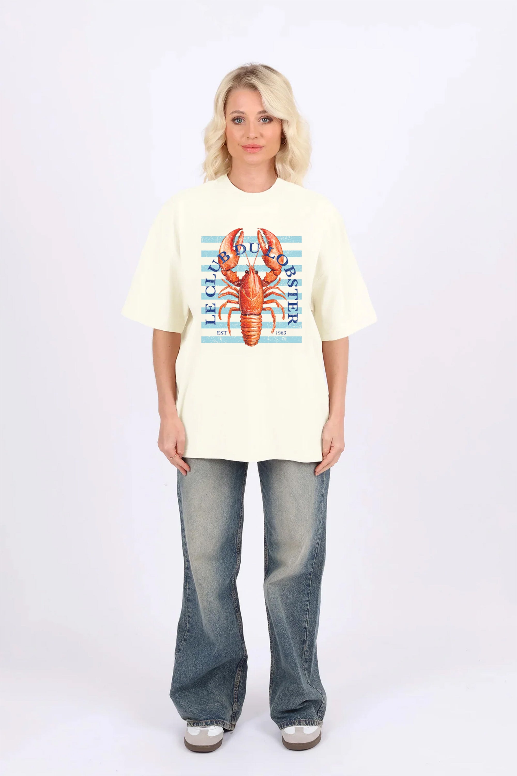 220GSM Oversized T-Shirt In Le Club Du Lobster Seafood Print (Custom Pack)