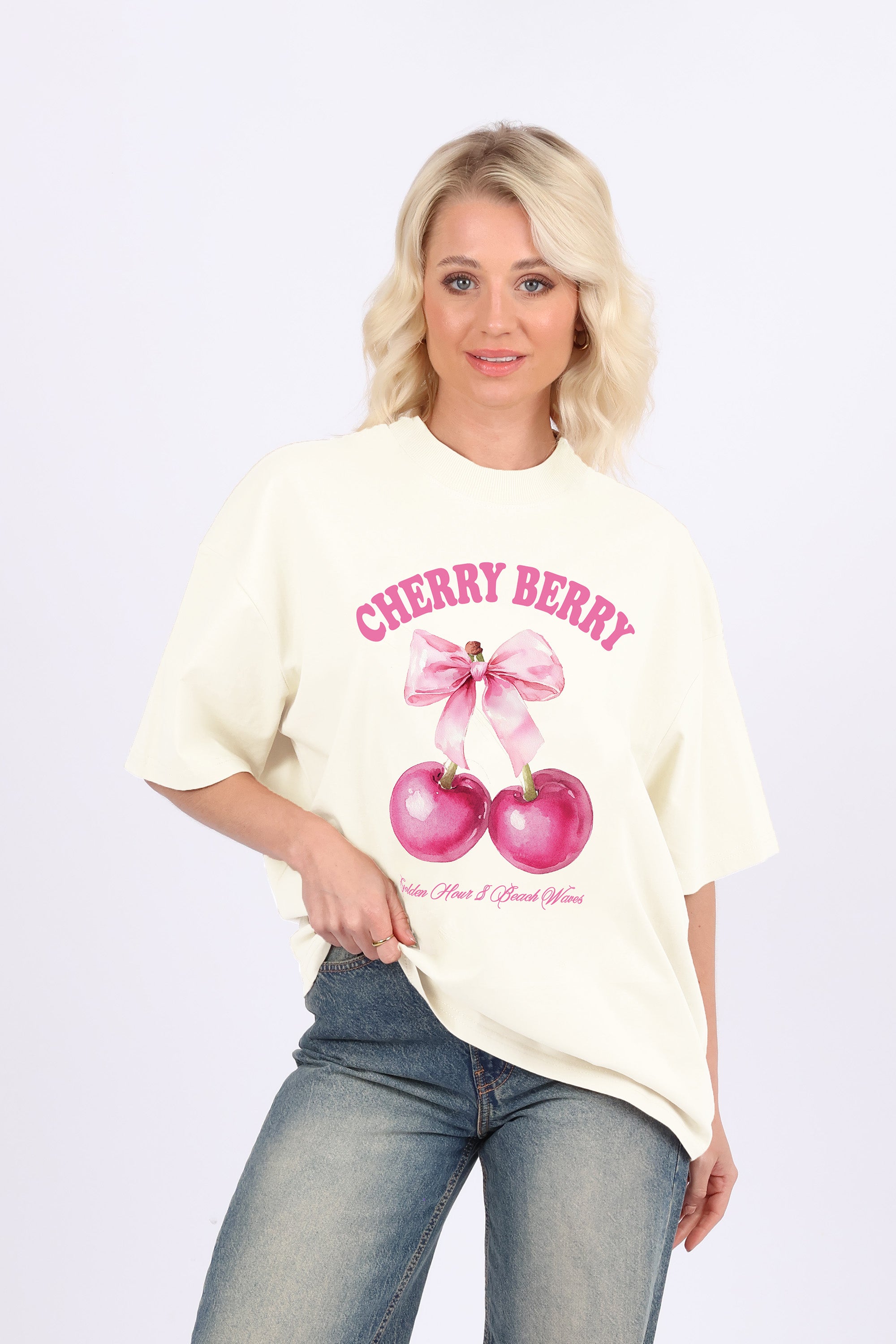 220GSM Oversized T-Shirt In Cherry Berry Print (Custom Pack)