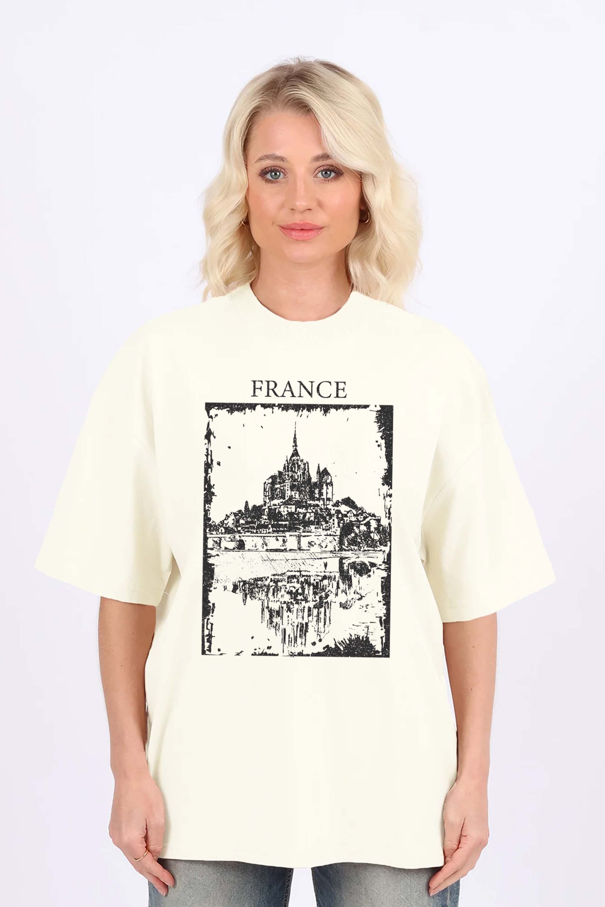 220GSM Oversized T-Shirt in France Vintage Graphic Print