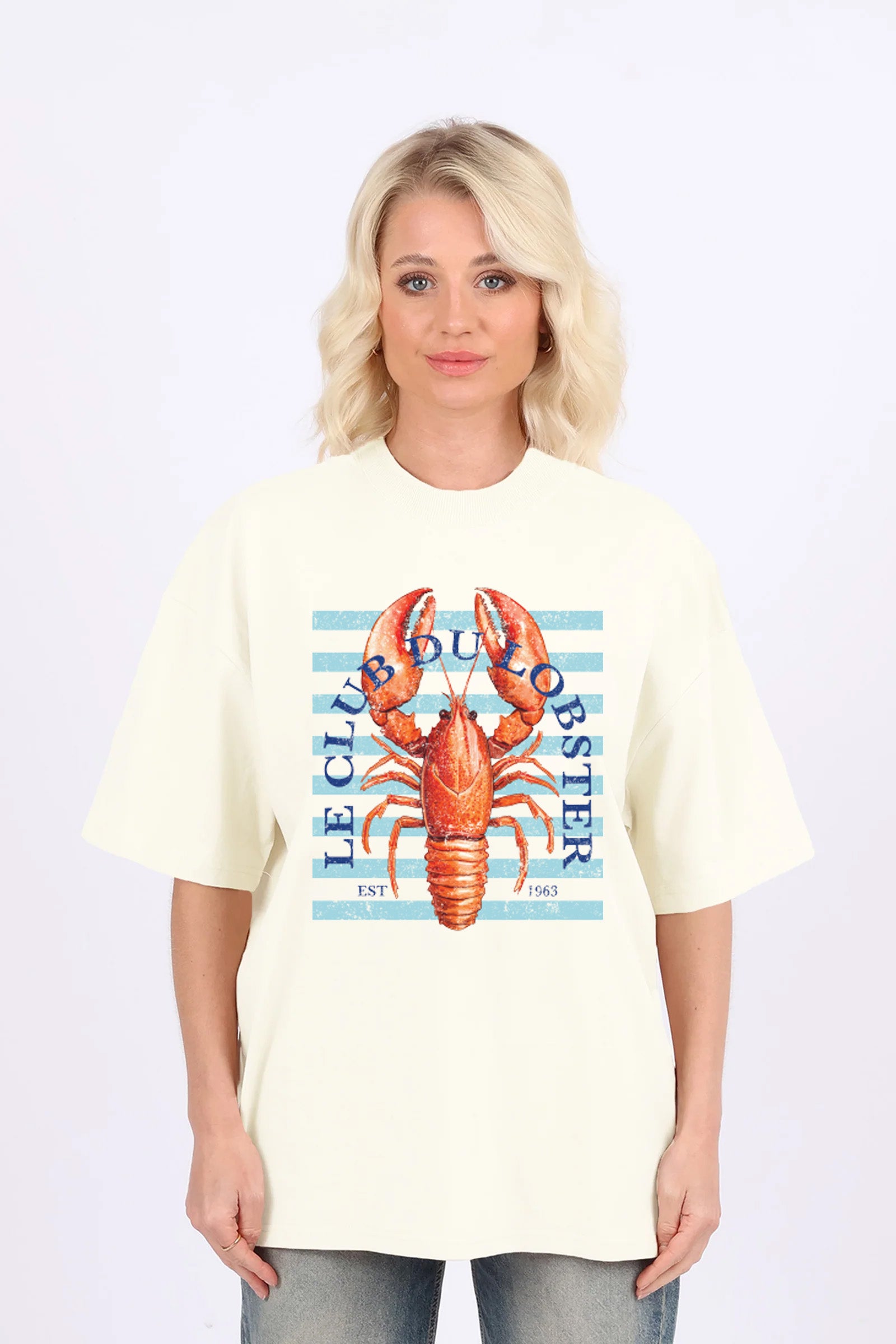 220GSM Oversized T-Shirt In Le Club Du Lobster Seafood Print (Custom Pack)
