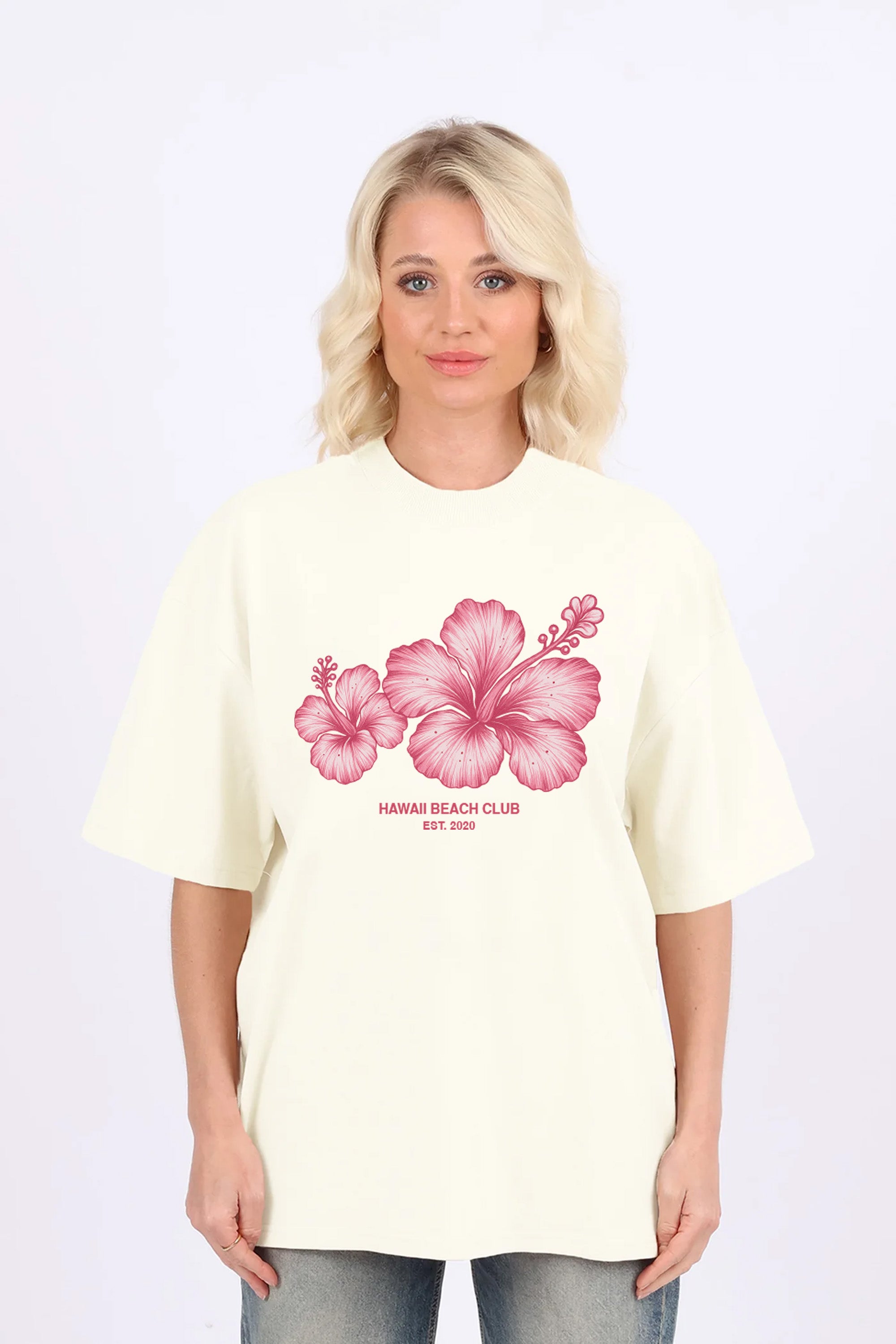 220GSM Oversized T-Shirt In Hawaii Beach Club Print (Custom Pack)