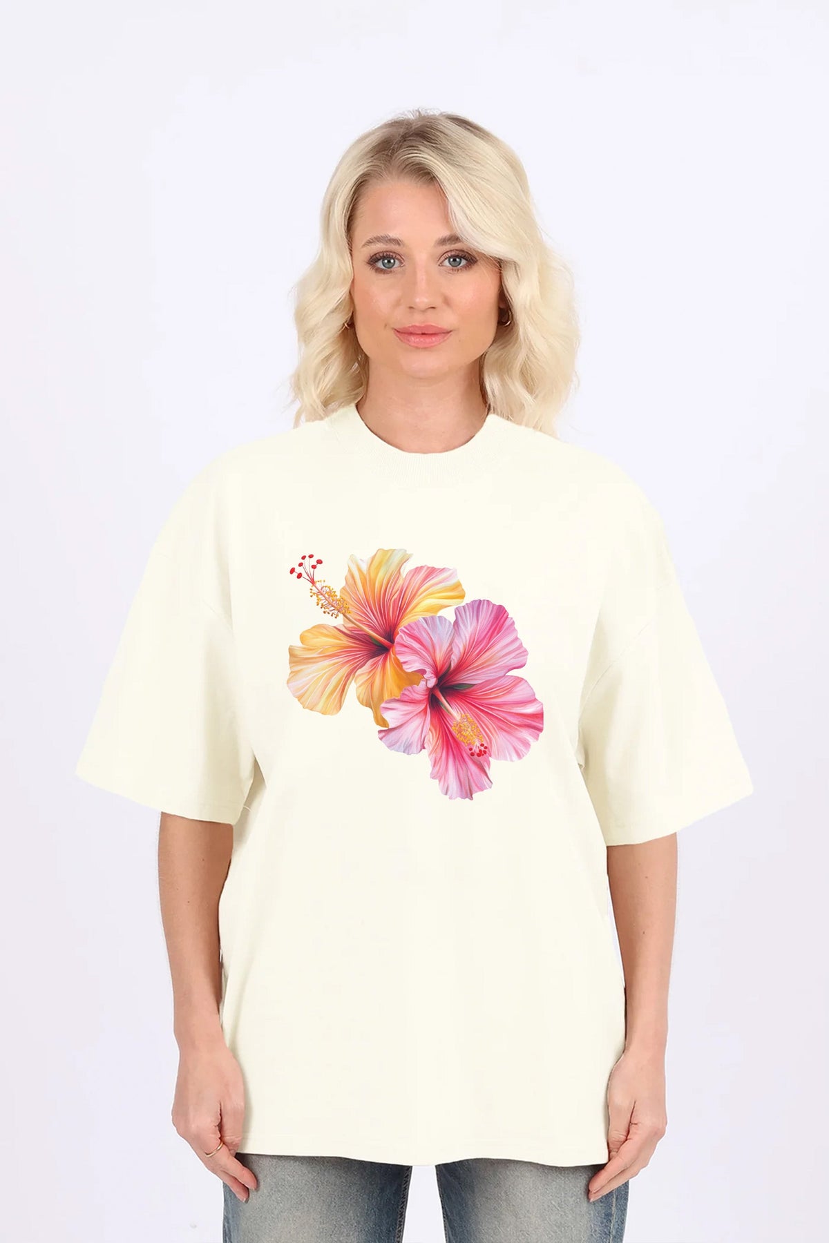 220GSM Oversized T-Shirt In Tropical Hibiscus Floral Print